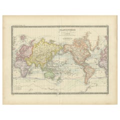 Antique World Map on Mercator Projection by Levasseur, circa 1860