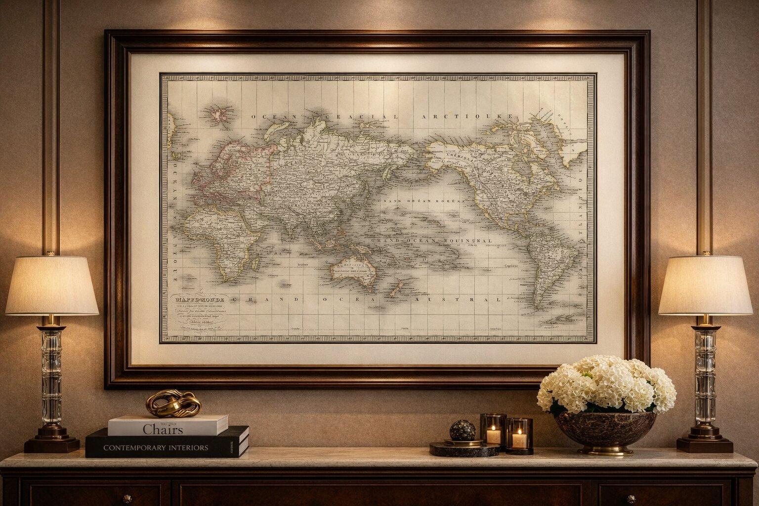 Antique World Map on Mercator Projection – Lapie, Paris, 1838