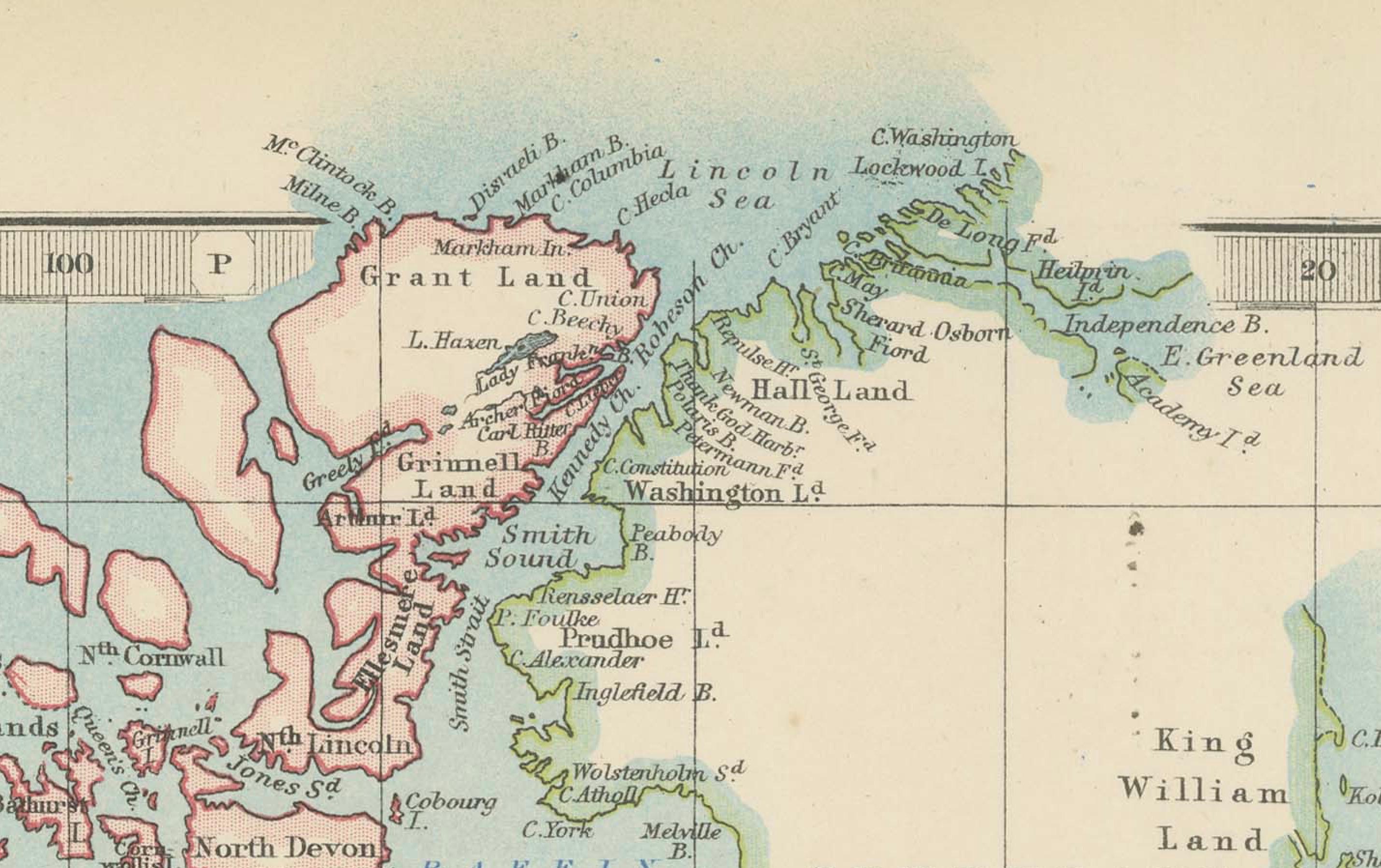 Papier Ancienne carte du monde sur la projection de Mercator, courants océaniques et routes commerciales 1903 en vente