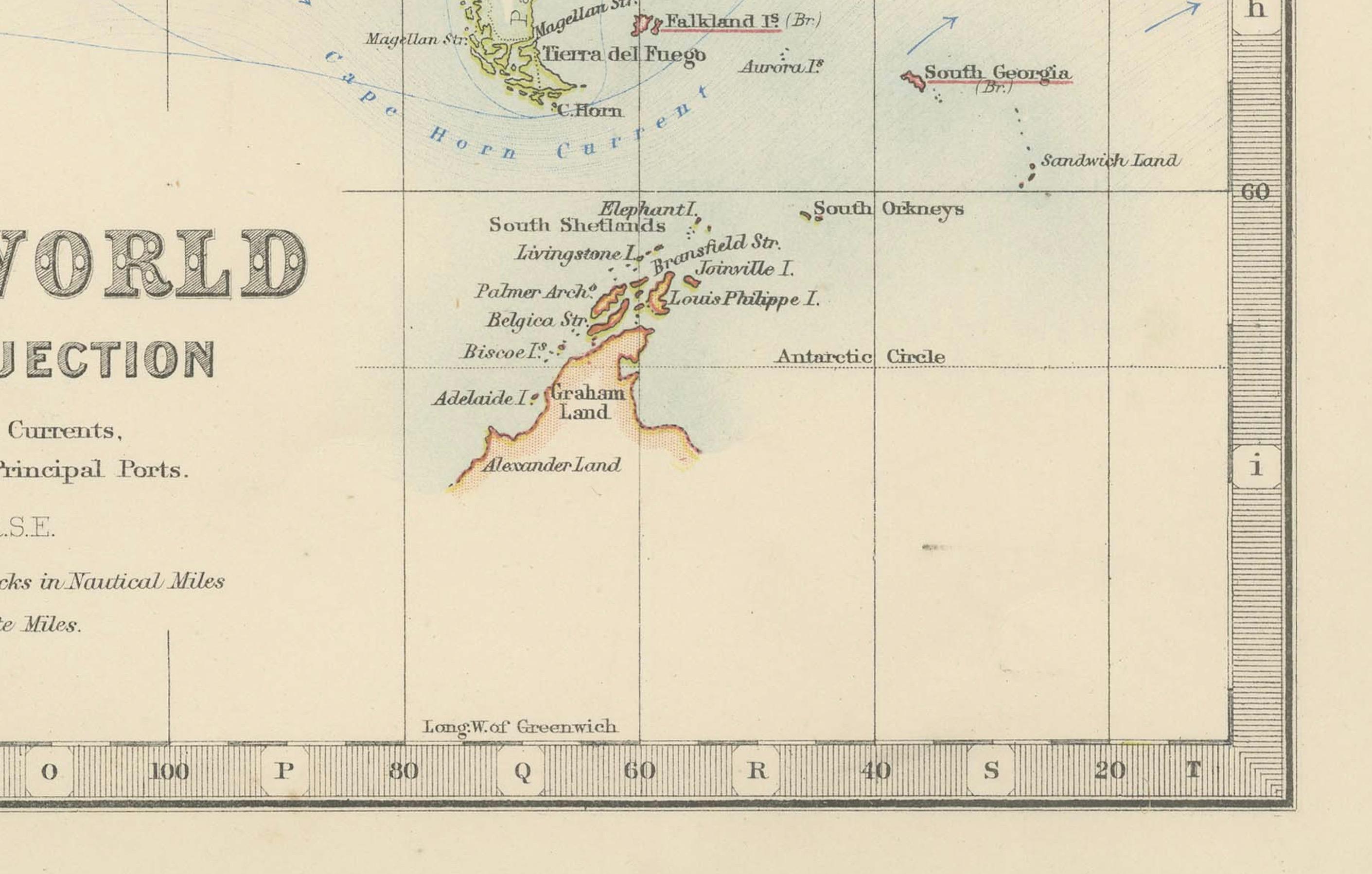 Ancienne carte du monde sur la projection de Mercator, courants océaniques et routes commerciales 1903 en vente 3