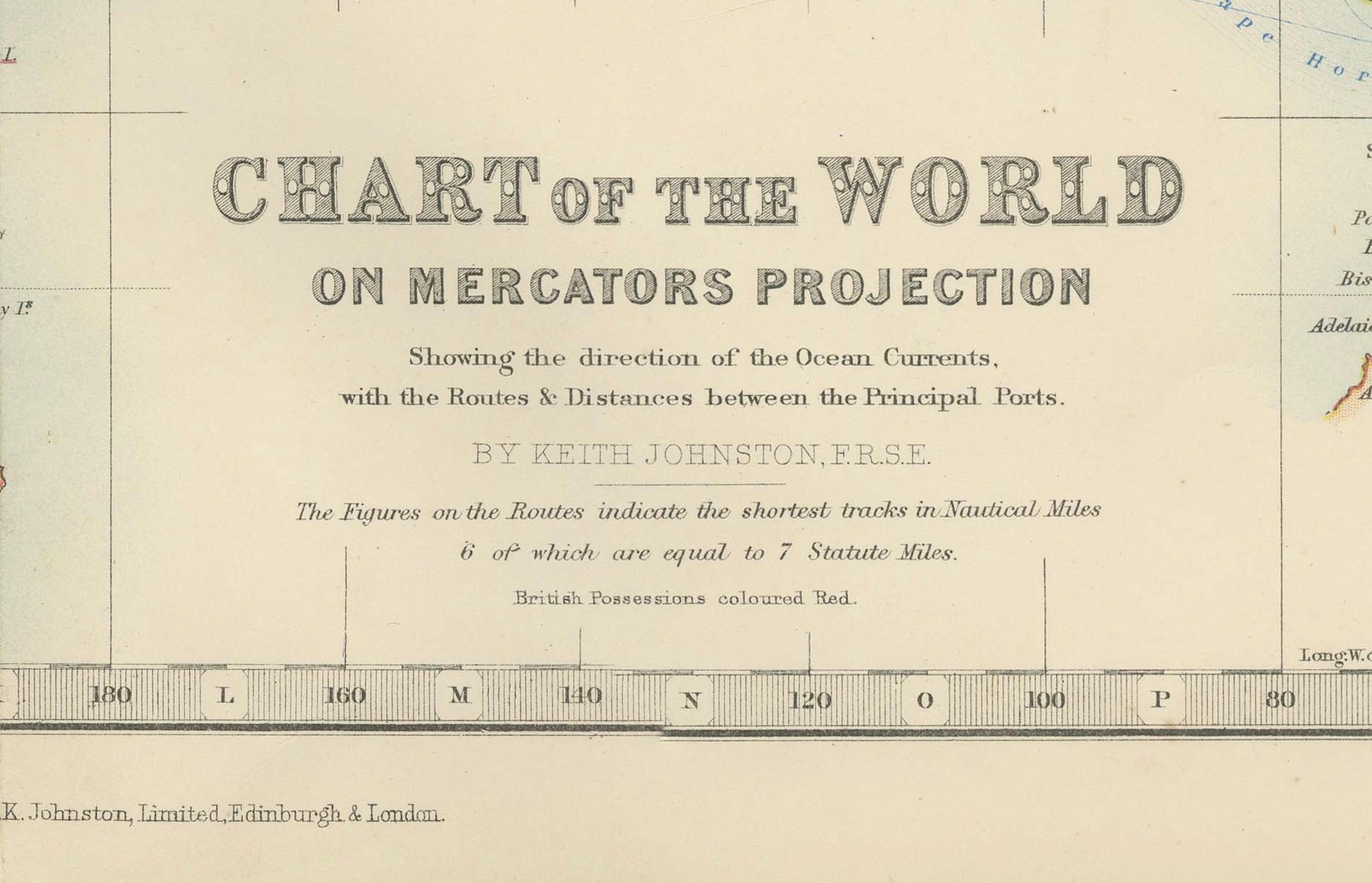 Ancienne carte du monde sur la projection de Mercator, courants océaniques et routes commerciales 1903 en vente 4