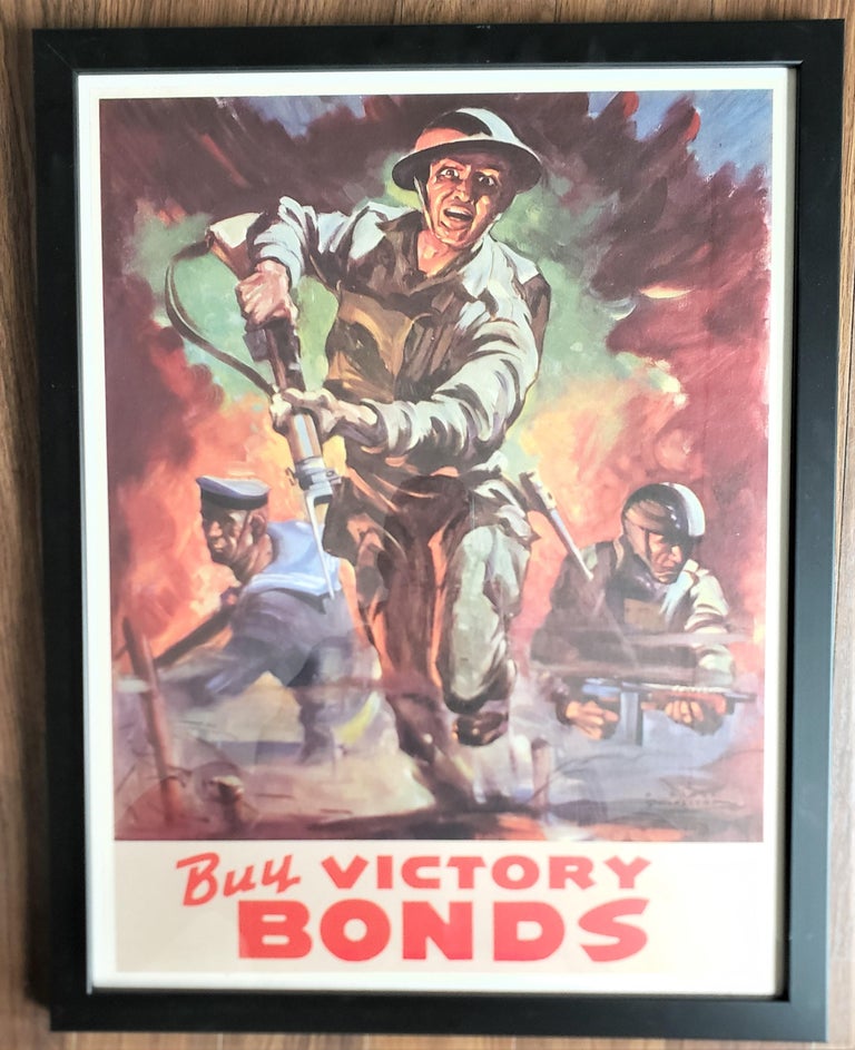 Machine-Made Antique World War 2 Bruce Stapleton 'Victory Bonds' Patriotic Framed Poster For Sale