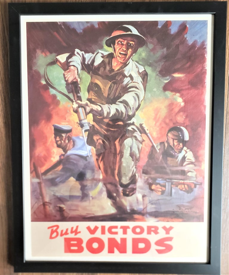 Art Deco Antique World War 2 Bruce Stapleton 'Victory Bonds' Patriotic Framed Poster For Sale