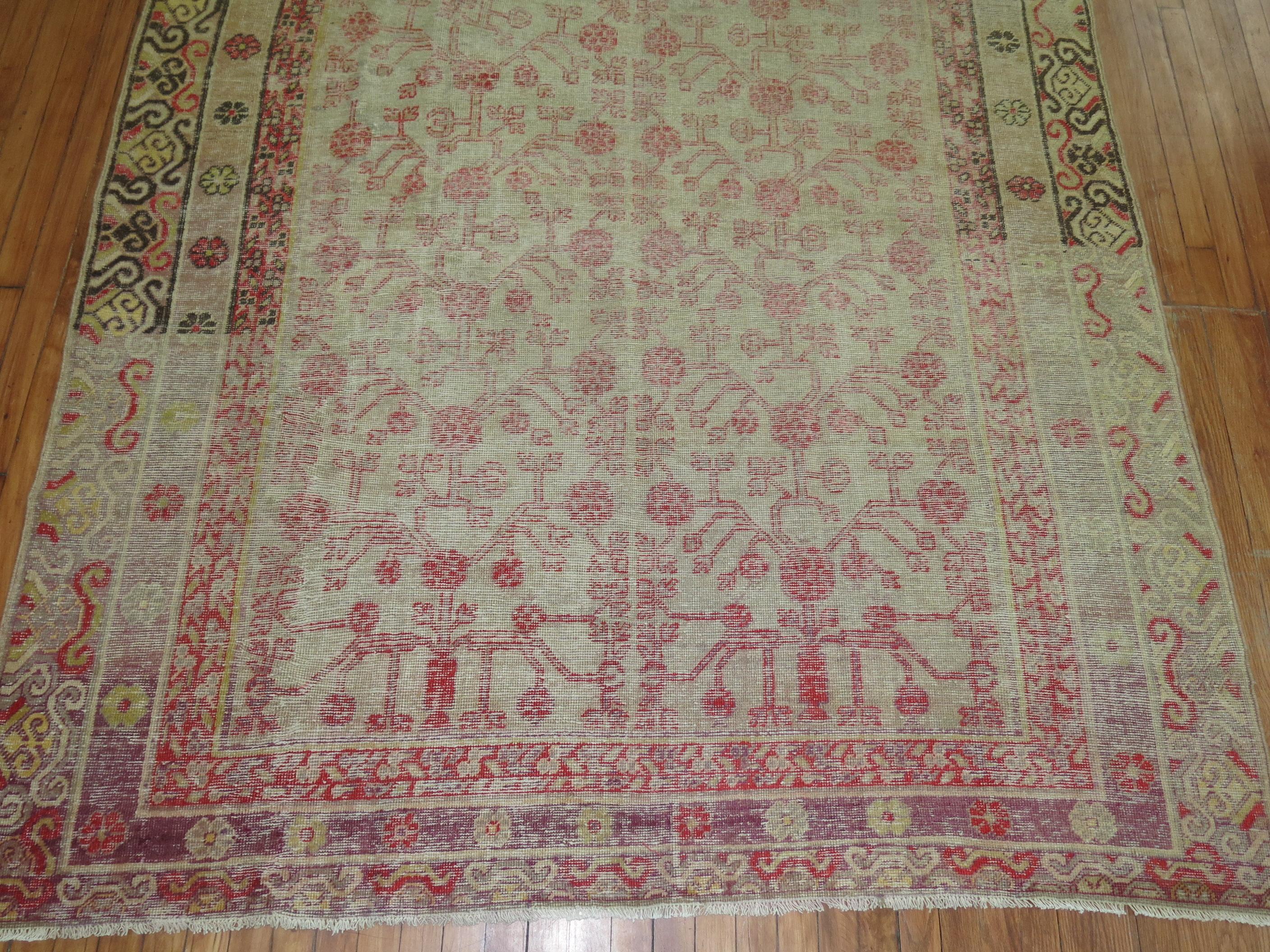 Antique Worn Khotan Rug In Fair Condition For Sale In New York, NY