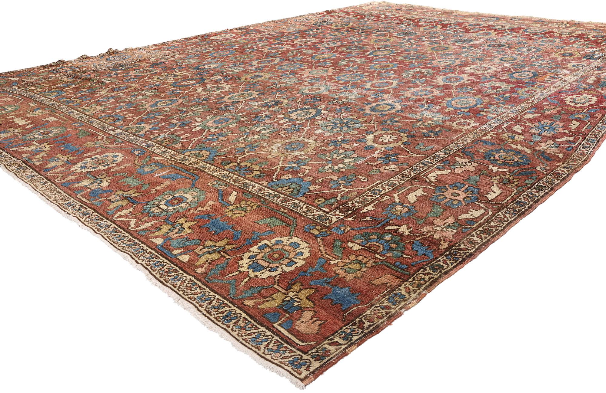78290 Antiker persischer Bakschaisch-Teppich des späten 19. Jahrhunderts, 10'09 x 14'08. Dieser handgeknüpfte Bakschaisch-Teppich aus Wolle aus dem späten 19. Jahrhundert entfaltet sich wie ein altes Manuskript, dessen Fäden Geschichten aus dem