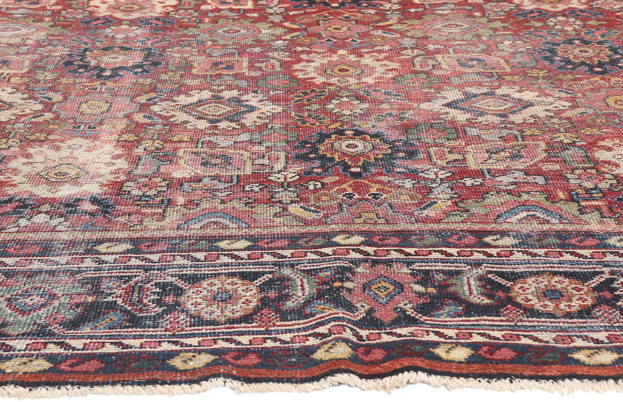 Hand-Knotted Antique-Worn Persian Mahal Rug, Casual Elegance Meets Rustic Sensibility For Sale