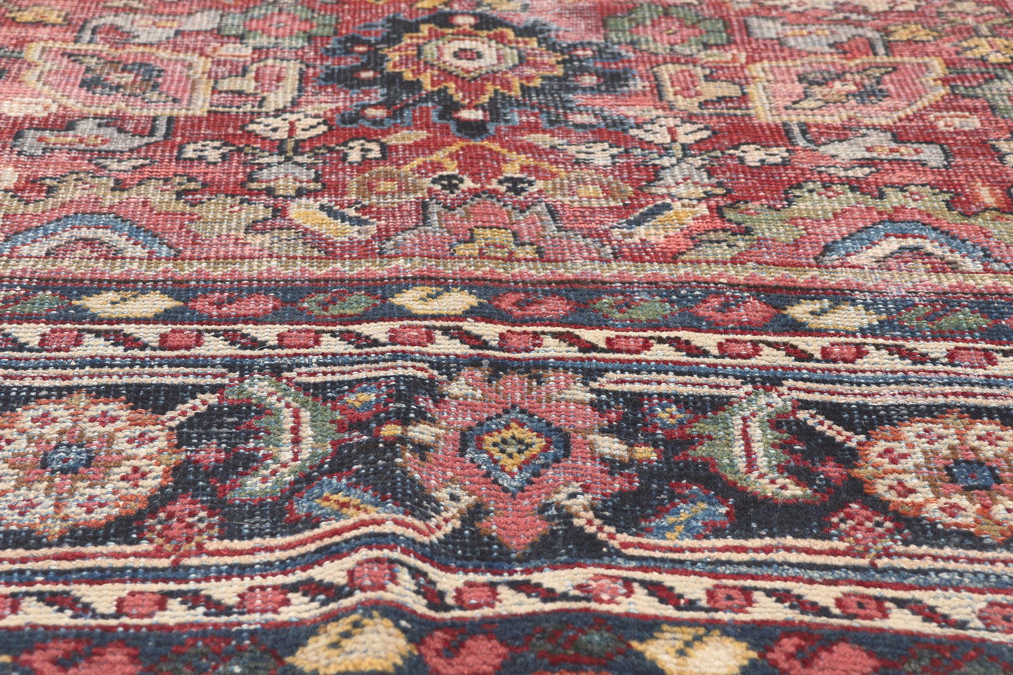 Antique-Worn Persian Mahal Rug, Casual Elegance Meets Rustic Sensibility In Distressed Condition For Sale In Dallas, TX