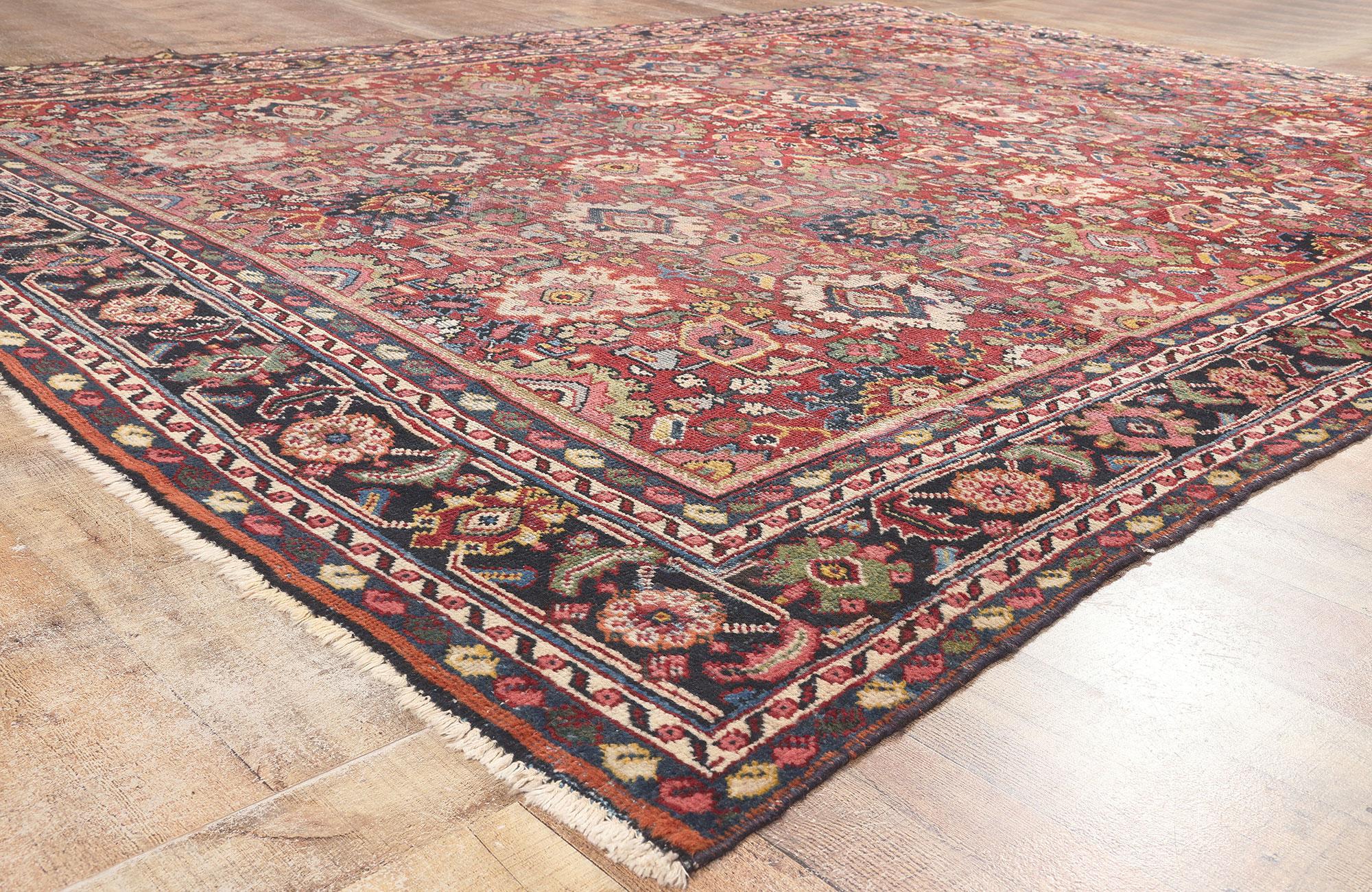 Wool Antique-Worn Persian Mahal Rug, Casual Elegance Meets Rustic Sensibility For Sale