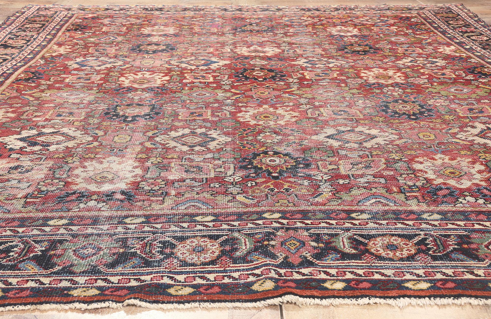 Antique-Worn Persian Mahal Rug, Casual Elegance Meets Rustic Sensibility For Sale 1