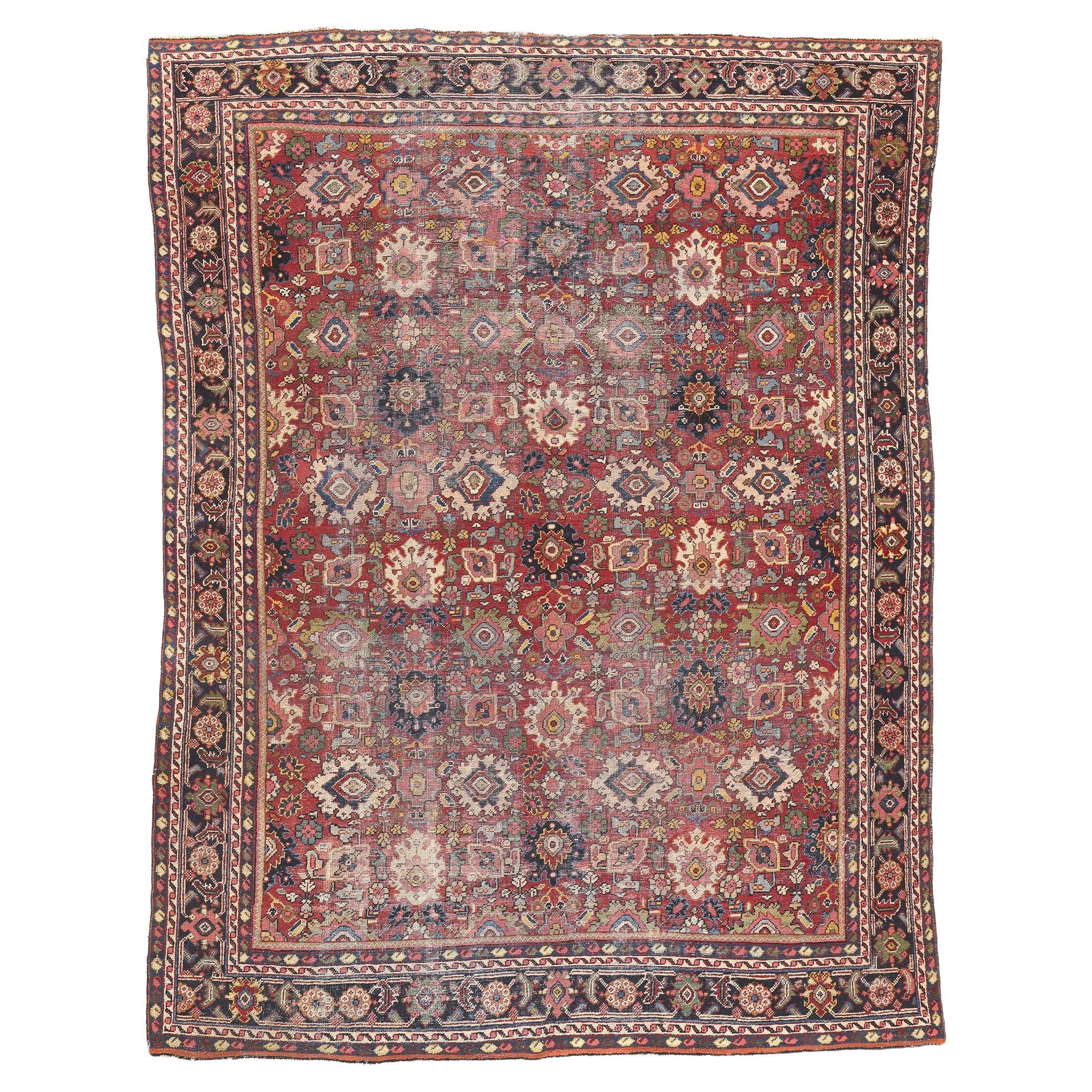 Antique-Worn Persian Mahal Rug, Casual Elegance Meets Rustic Sensibility