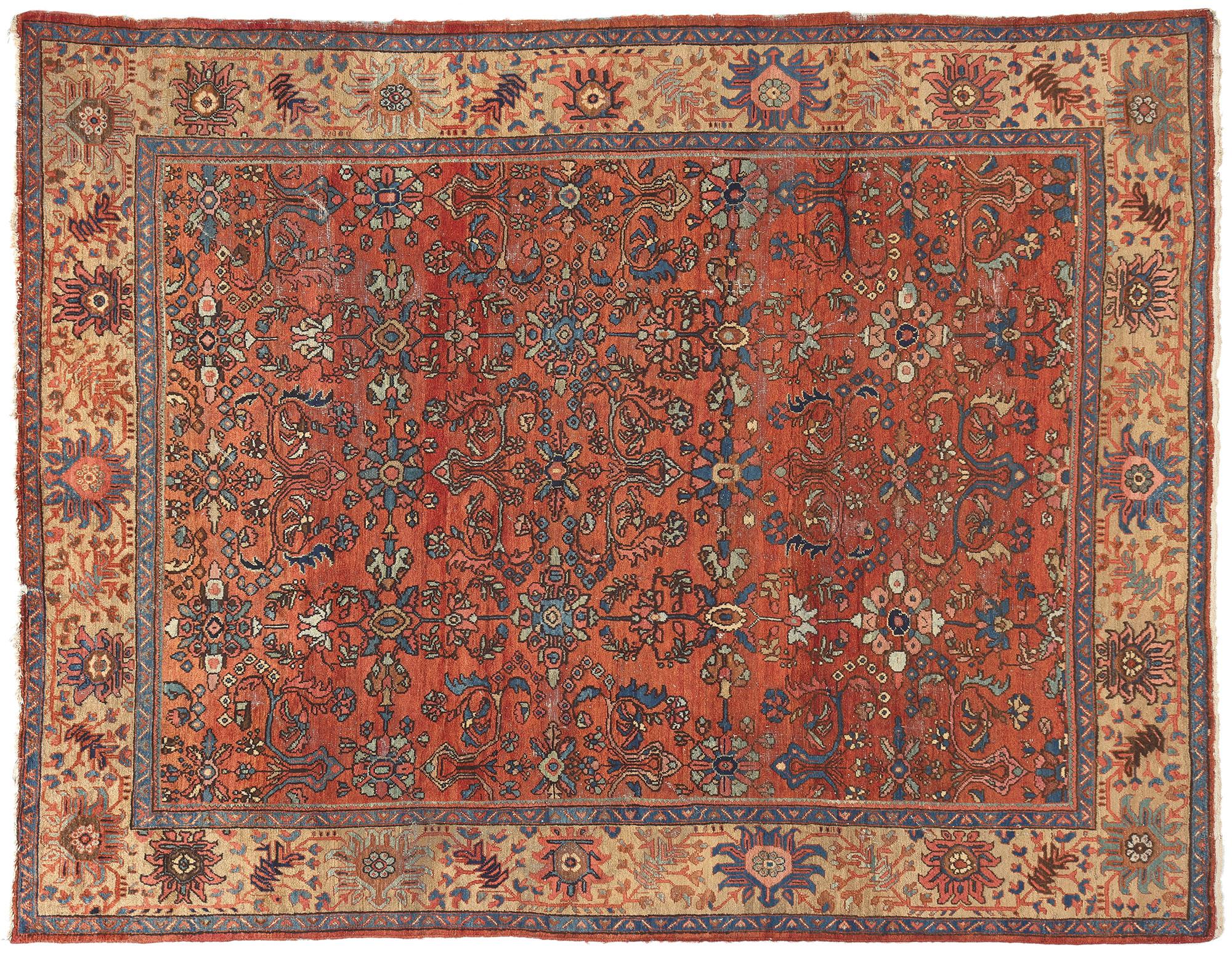 Antique-Worn Persian Mahal Rug, Laid-Back Luxury Meets Rustic Sensibility For Sale 3