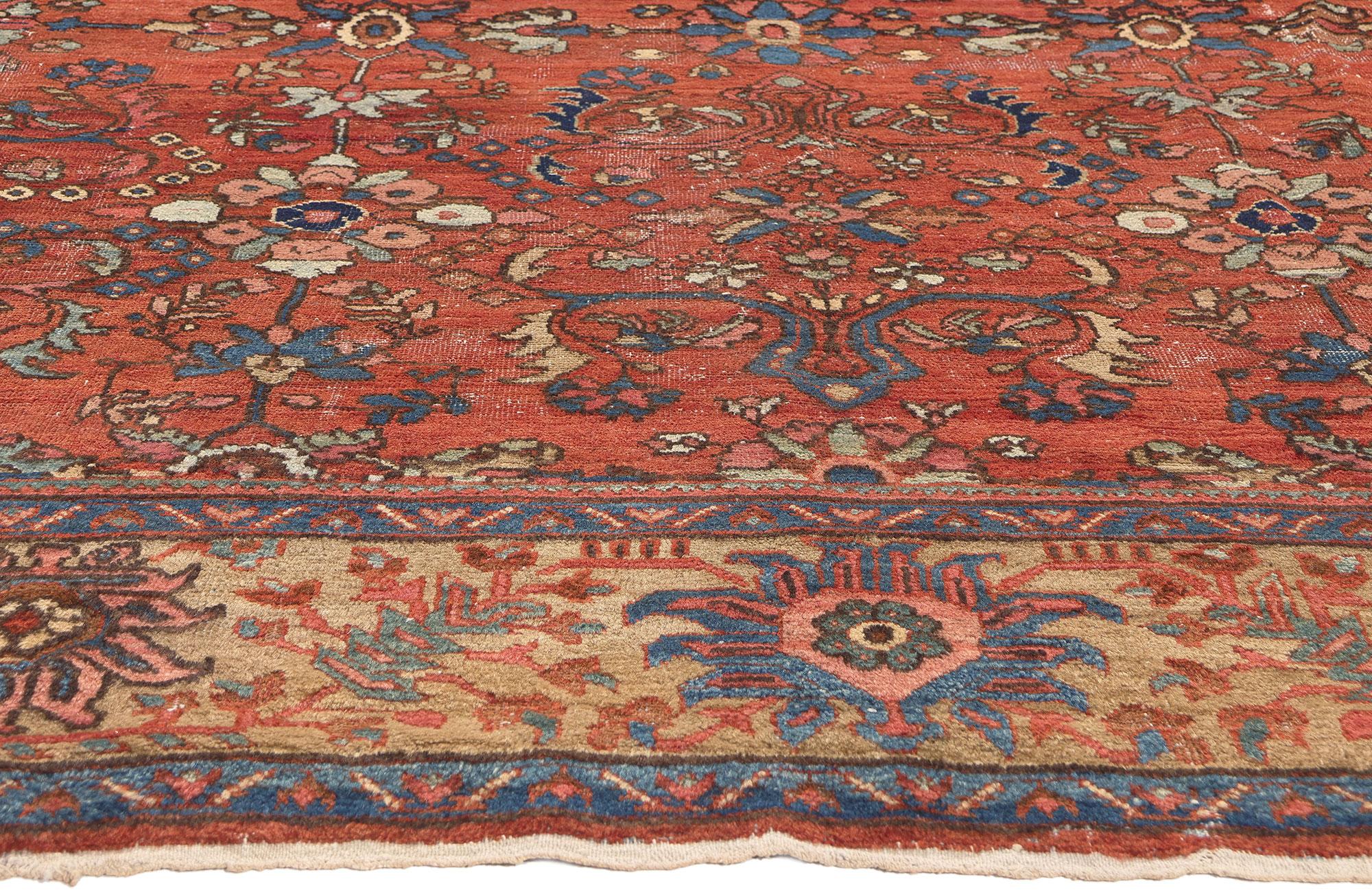 Hand-Knotted Antique-Worn Persian Mahal Rug, Laid-Back Luxury Meets Rustic Sensibility For Sale