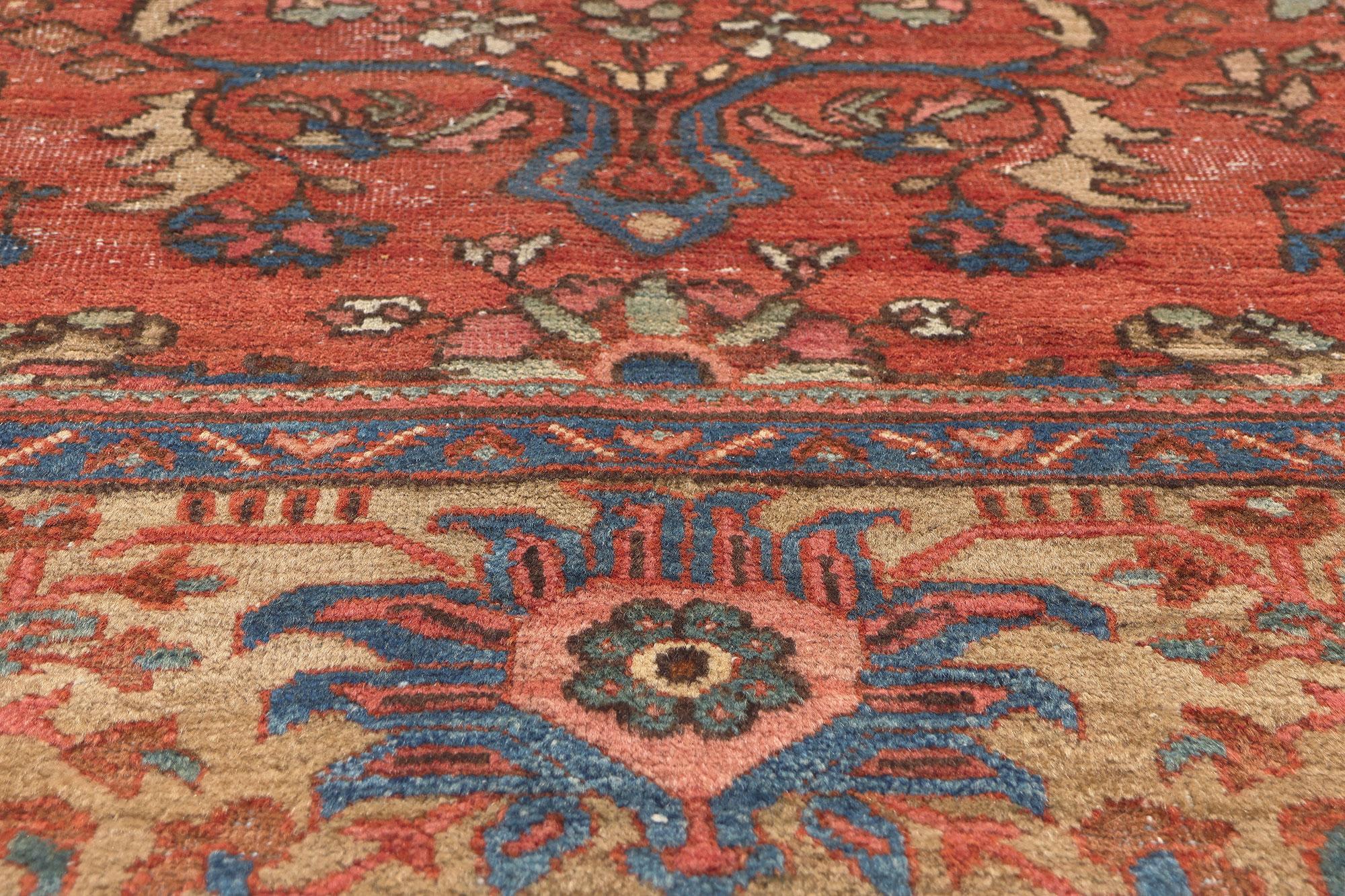 Antique-Worn Persian Mahal Rug, Laid-Back Luxury Meets Rustic Sensibility In Distressed Condition For Sale In Dallas, TX