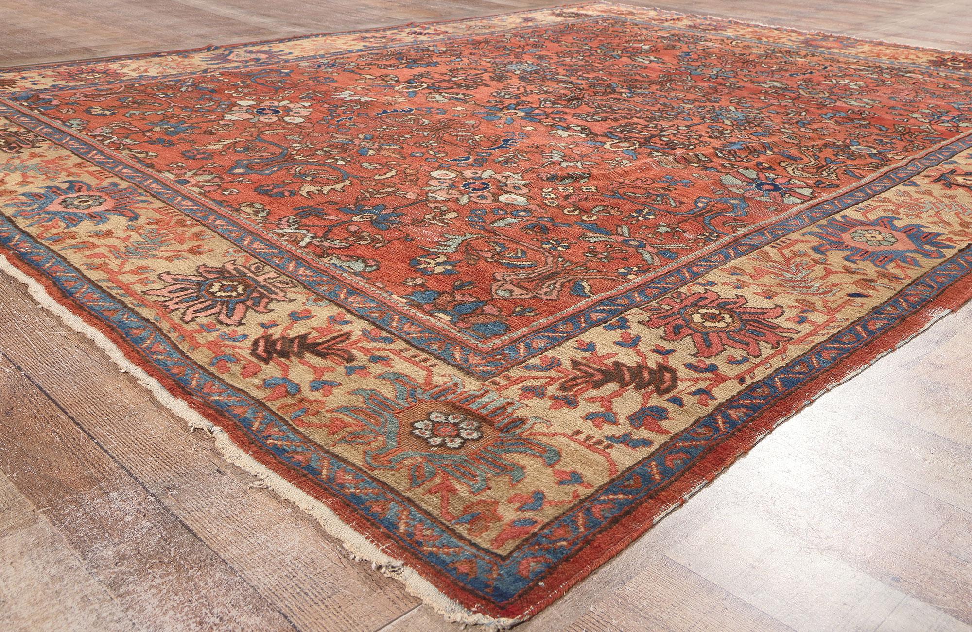 Wool Antique-Worn Persian Mahal Rug, Laid-Back Luxury Meets Rustic Sensibility For Sale