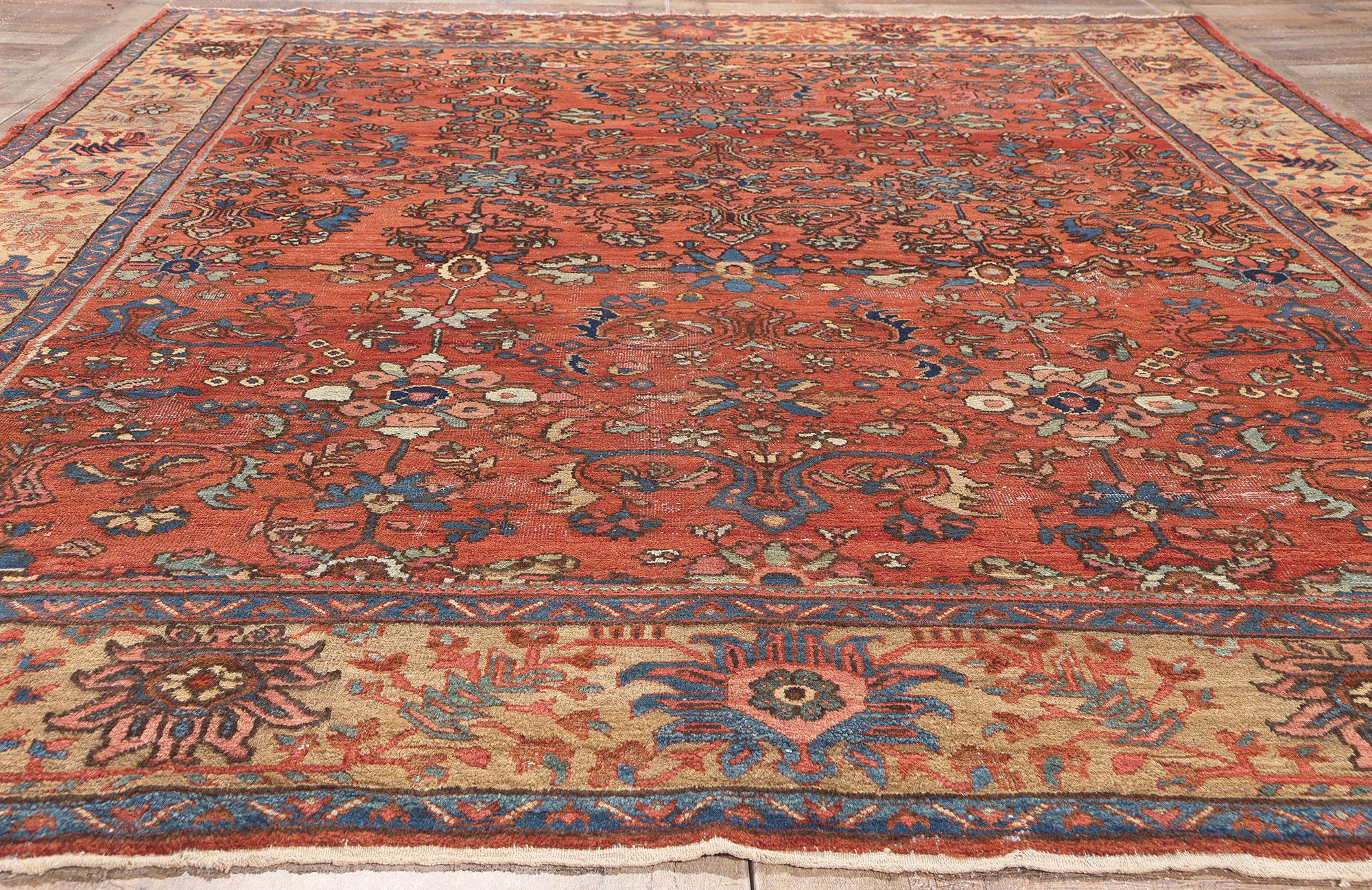 Antique-Worn Persian Mahal Rug, Laid-Back Luxury Meets Rustic Sensibility For Sale 1