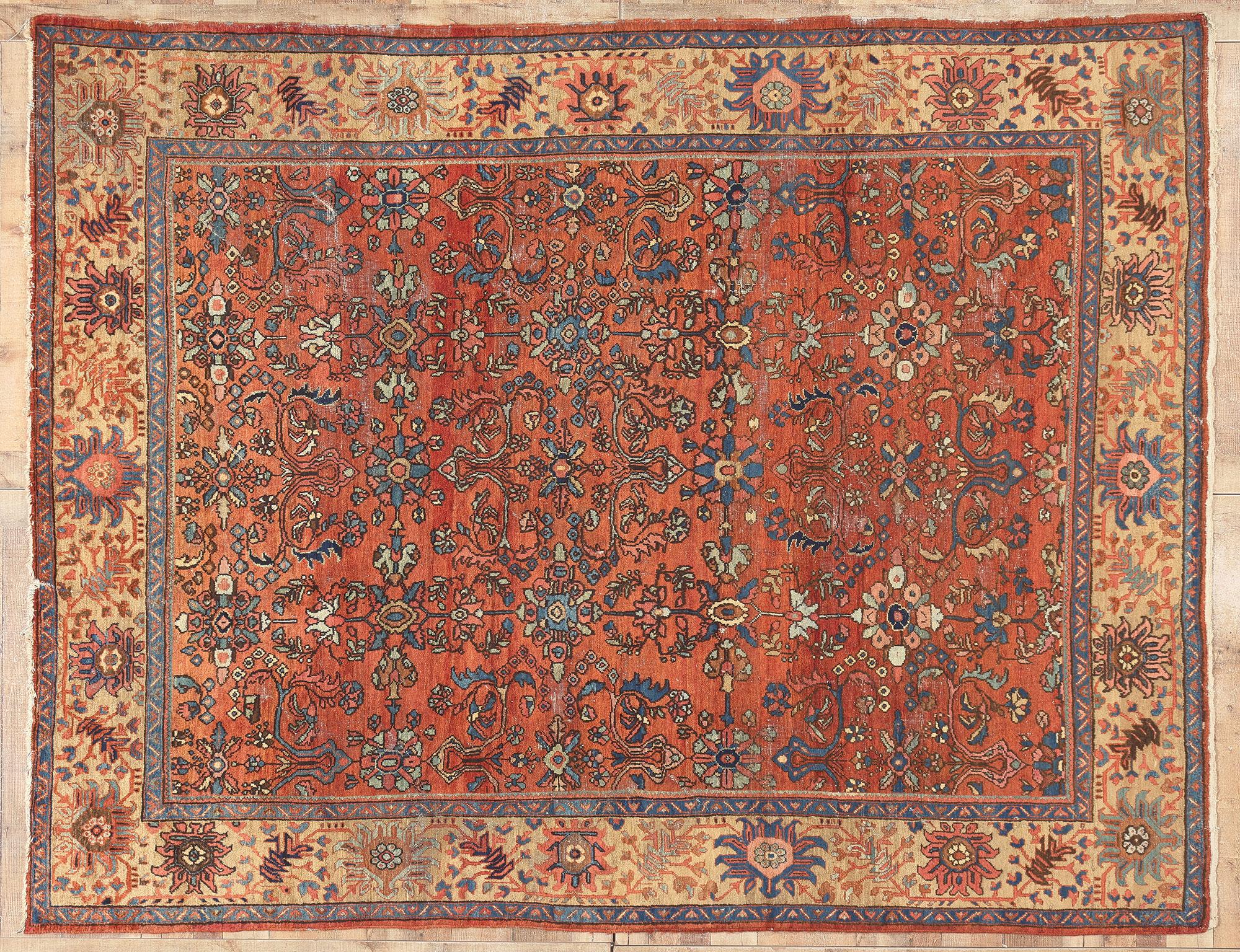 Antique-Worn Persian Mahal Rug, Laid-Back Luxury Meets Rustic Sensibility For Sale 2