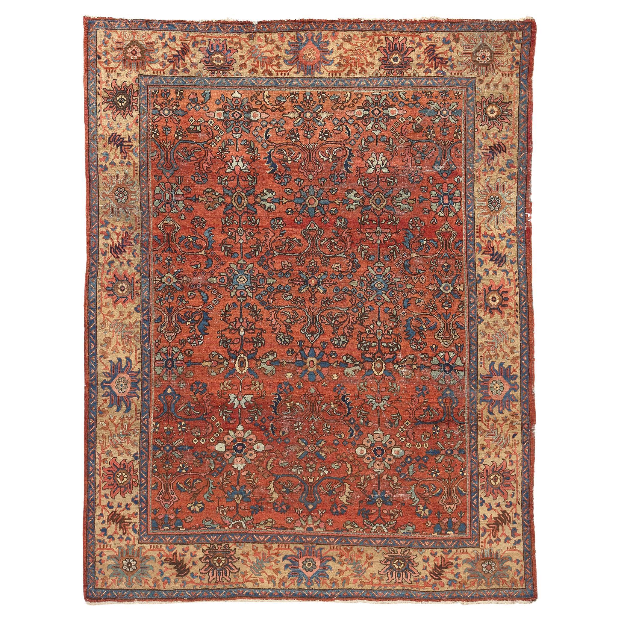 Antique-Worn Persian Mahal Rug, Laid-Back Luxury Meets Rustic Sensibility For Sale