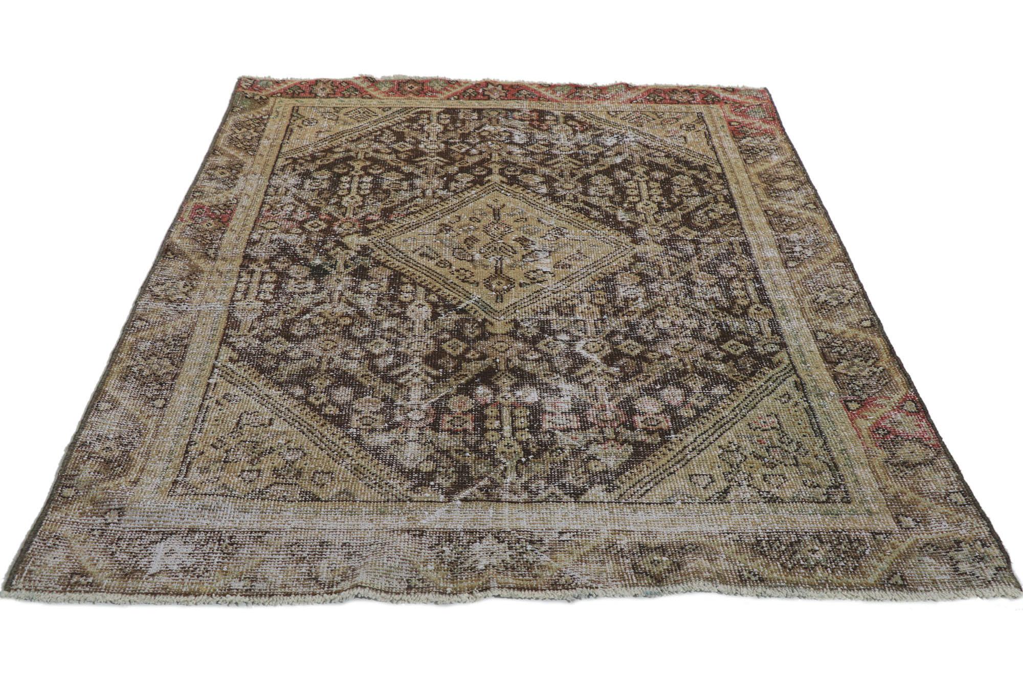 Rustic Antique-Worn Persian Mahal Rug, Relaxed Refinement Meets Rugged Beauty For Sale