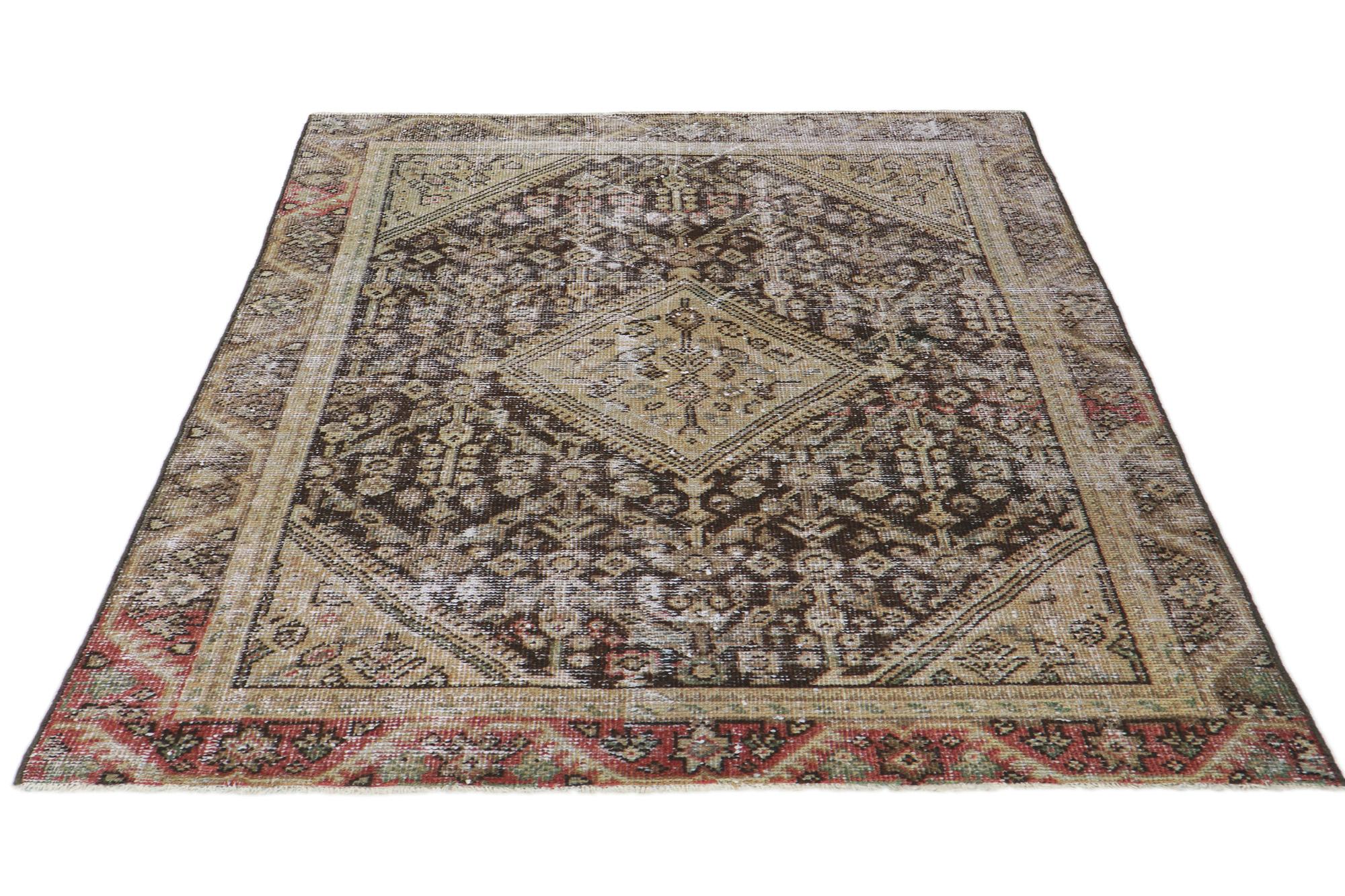 Hand-Knotted Antique-Worn Persian Mahal Rug, Relaxed Refinement Meets Rugged Beauty For Sale