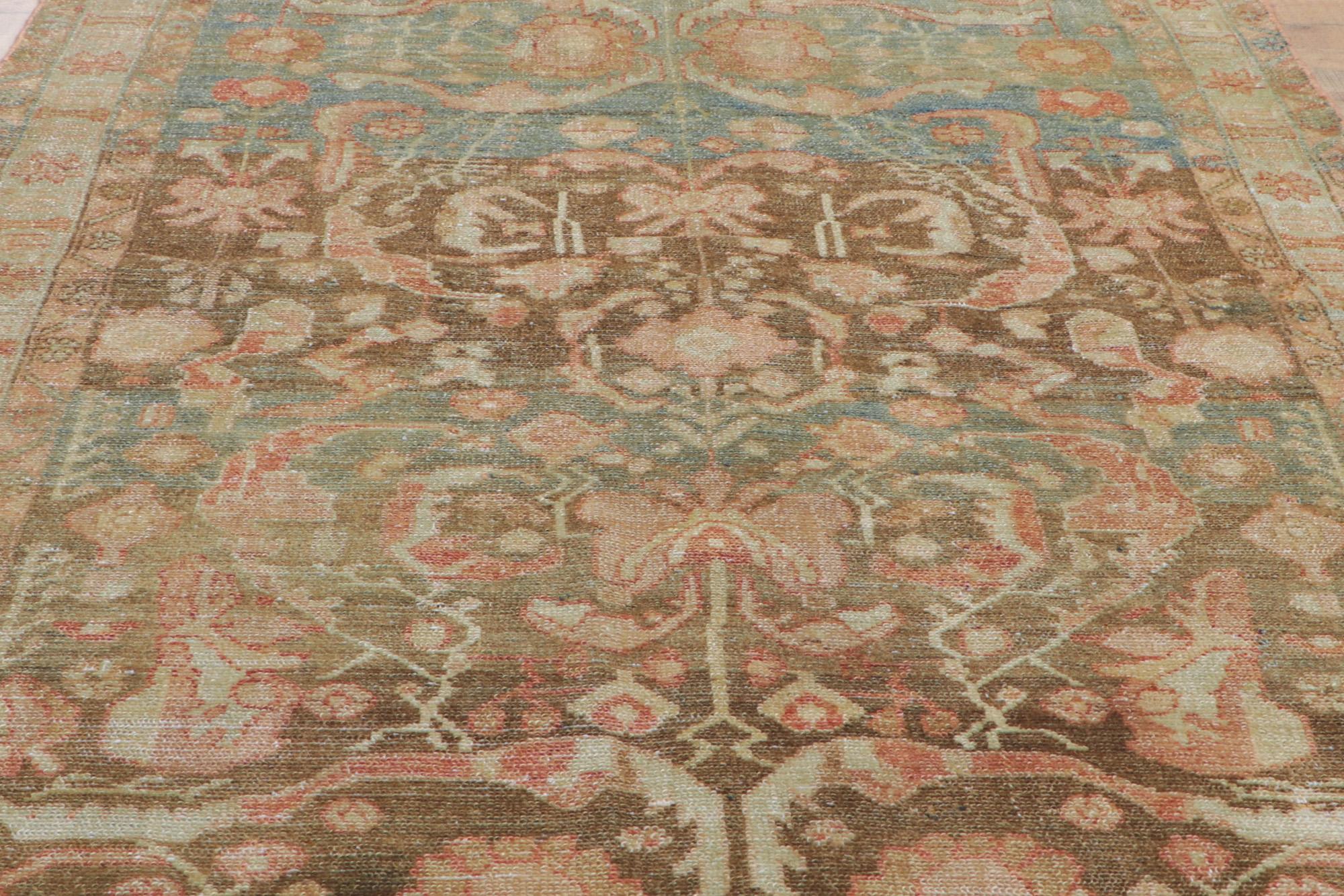 Antique-Worn Persian Malayer Rug, Earth-Tone Elegance Meets Relaxed Refinement For Sale 4
