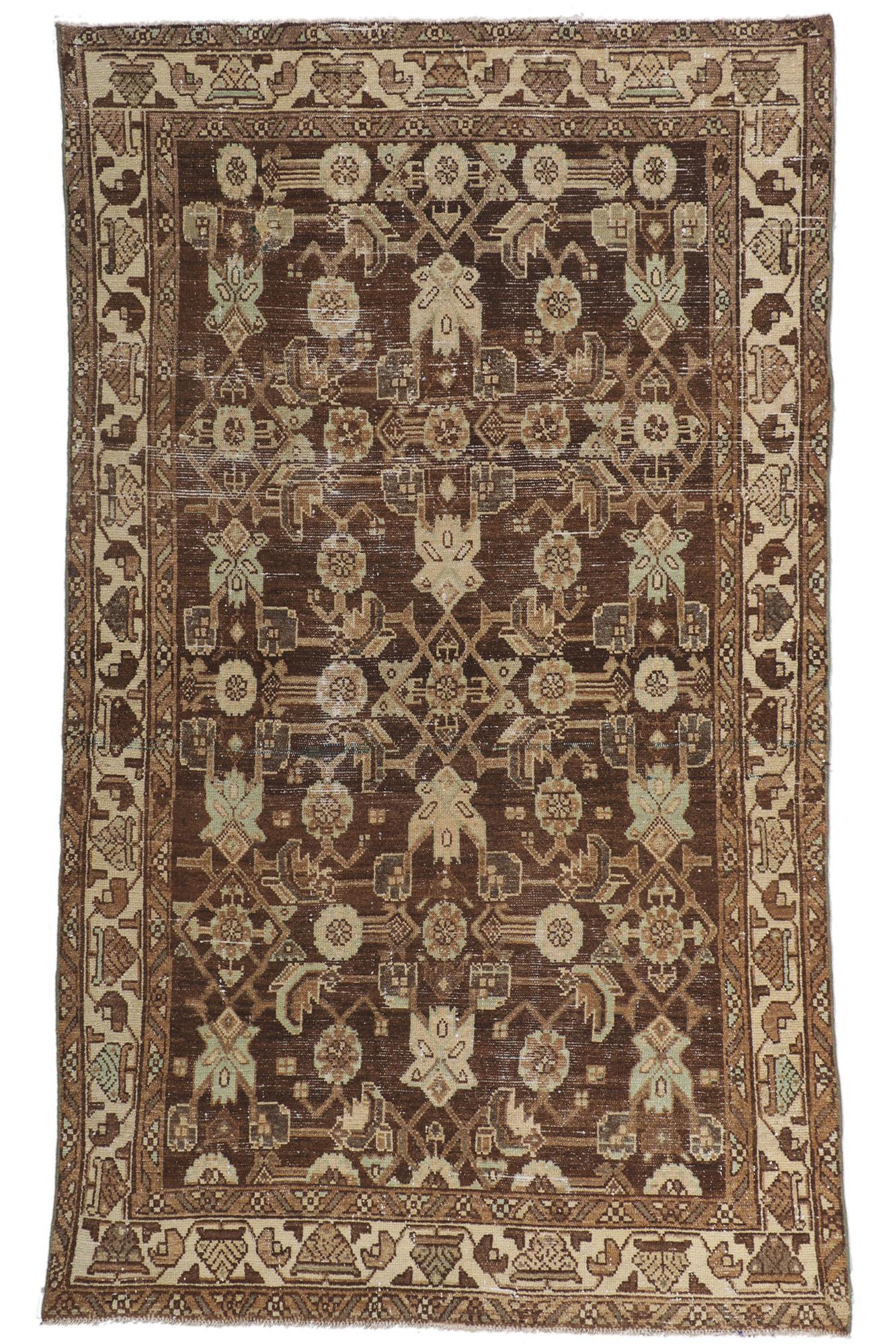 Antiker persischer Malayer-Teppich aus Goldbronze, Mid-Century Modern Meets Verwitterteppich im Angebot 4