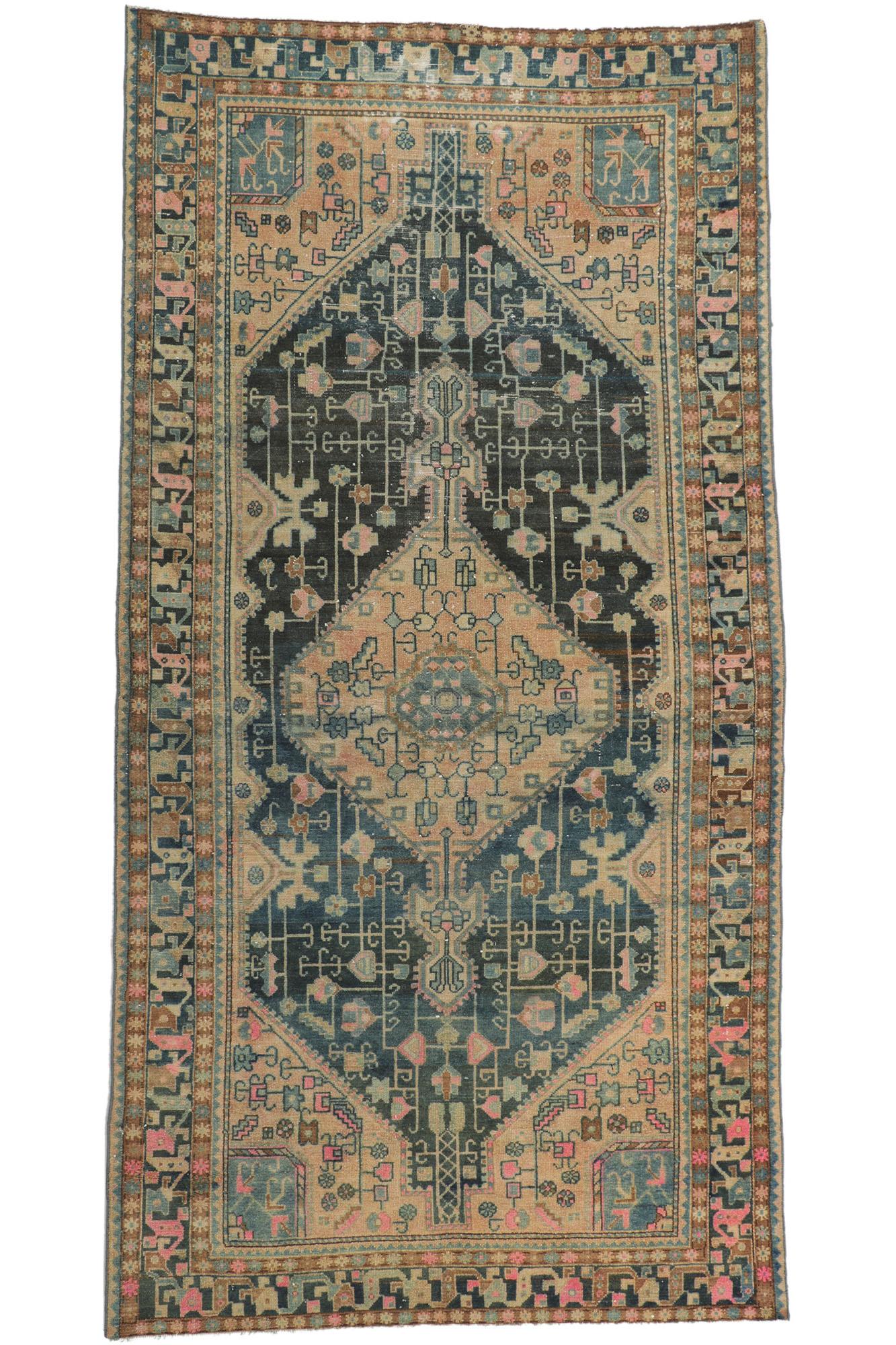 Antique-Worn Persian Malayer Rug, Nomadic Charm Meets Bohemian Elegance For Sale 5