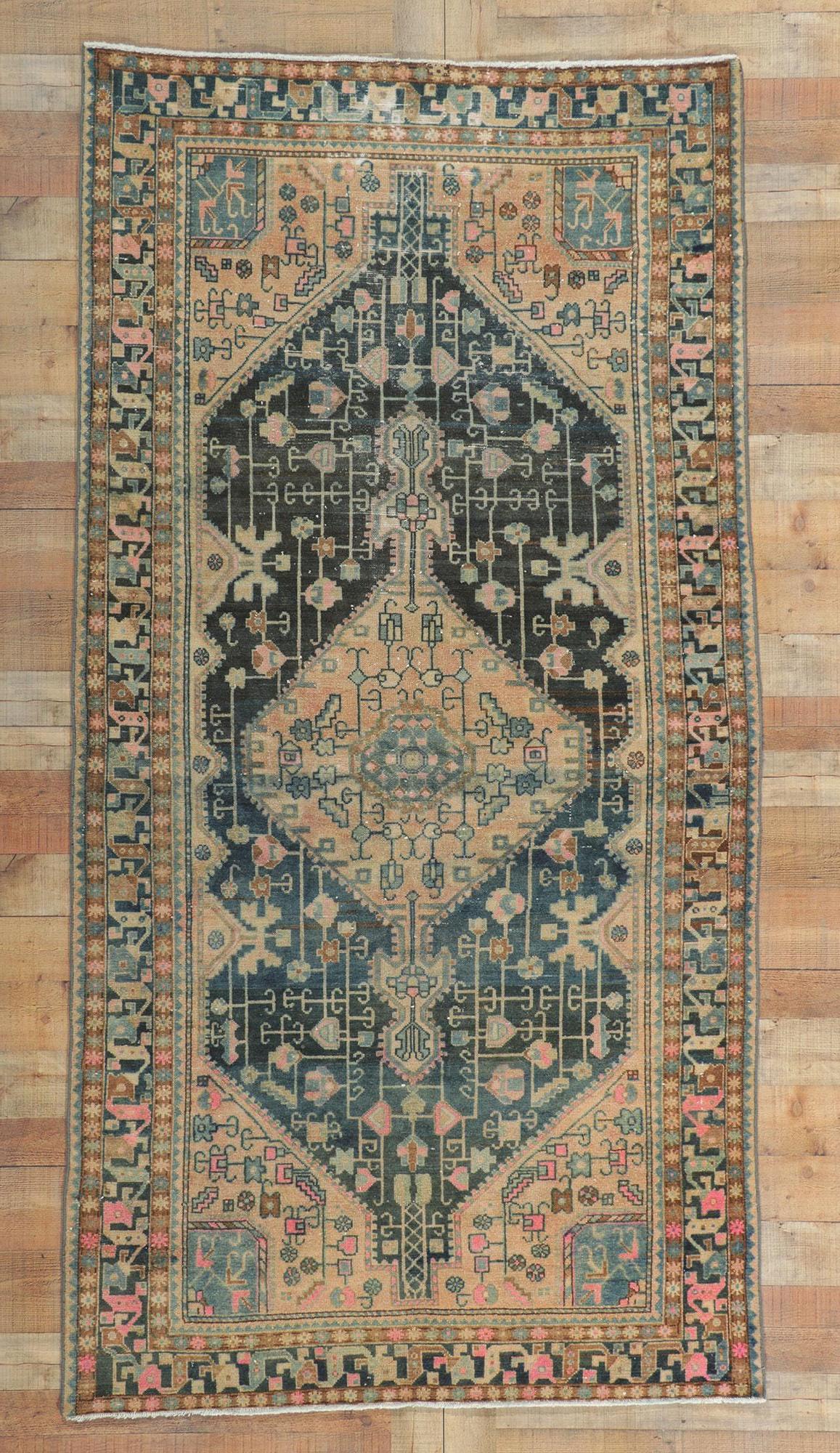 Antique-Worn Persian Malayer Rug, Nomadic Charm Meets Bohemian Elegance For Sale 4