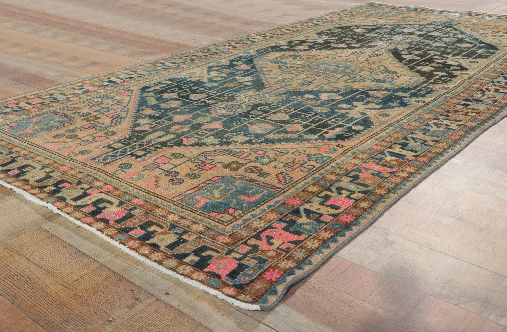 Antique-Worn Persian Malayer Rug, Nomadic Charm Meets Bohemian Elegance For Sale 2