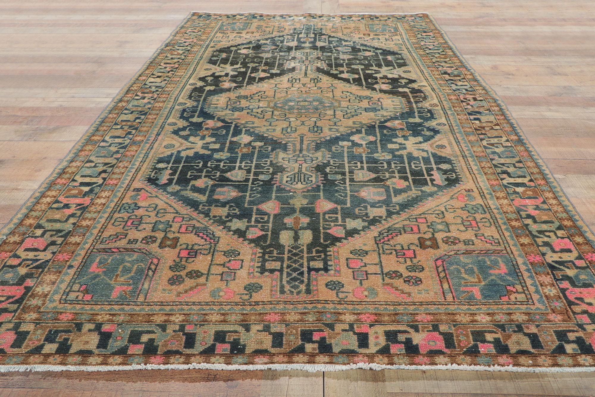 Antique-Worn Persian Malayer Rug, Nomadic Charm Meets Bohemian Elegance For Sale 3