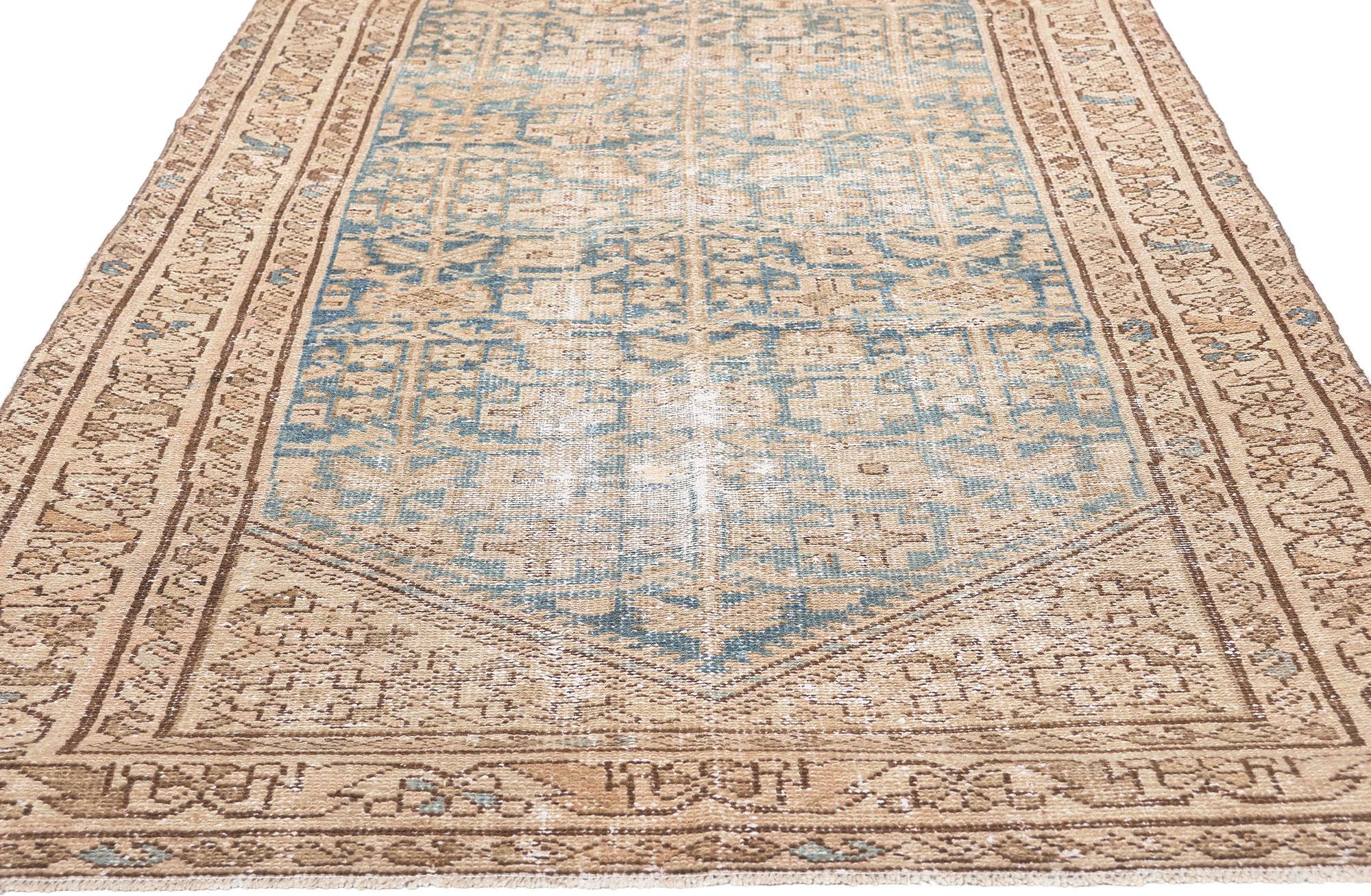 Antique-Worn Persian Malayer Rug, Relaxed Refinement Meets Quiet Sophistication In Distressed Condition For Sale In Dallas, TX