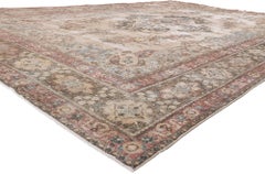 Antique-Worn Persian Mashhad Rug, Weathered Finesse Meets Belgian Chic