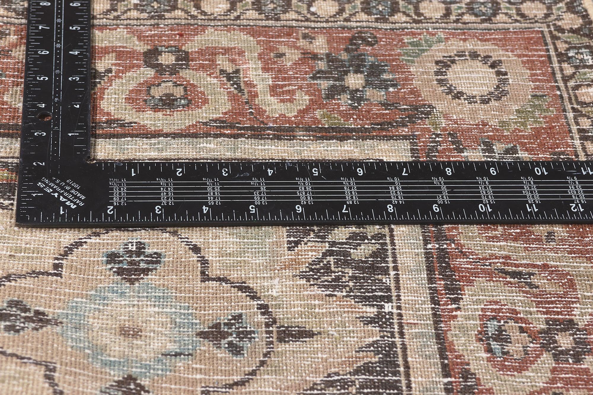 20th Century Antique-Worn Persian Mashhad Rug, Weathered Finesse Meets Belgian Chic For Sale