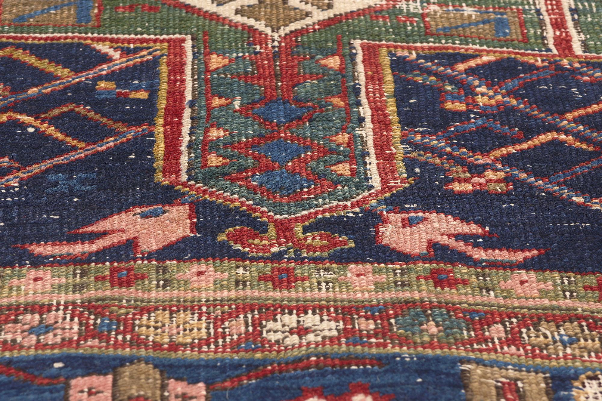 19th Century Antique Worn Persian Serapi Rug, Rugged Beauty Meets Modern Masculine For Sale