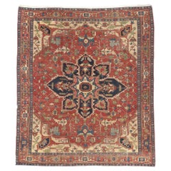 Antique-Worn Persian Serapi Rug, Rustic Finesse Meets Ivy League Prep Style