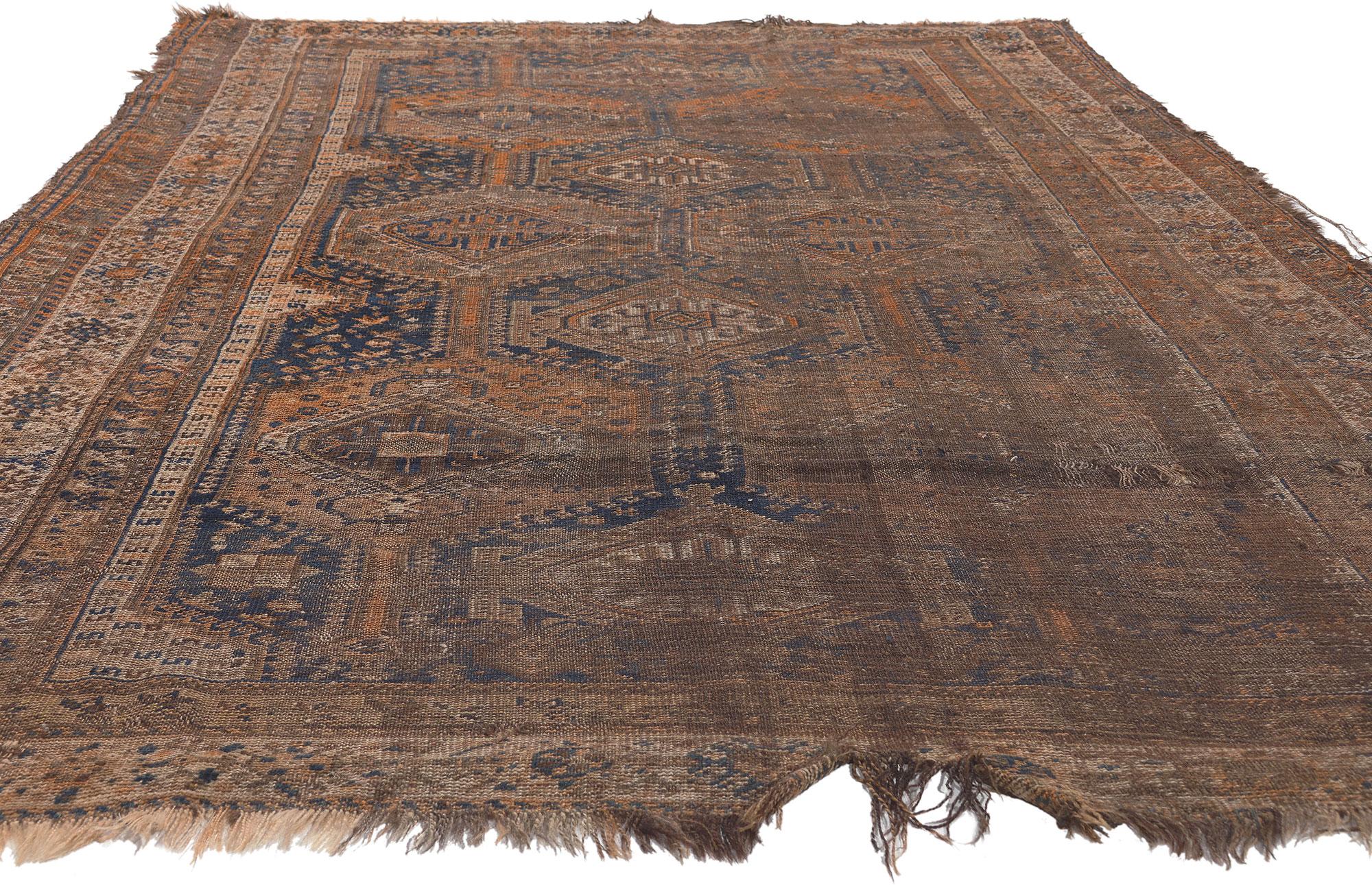 Hand-Knotted Antique-Worn Persian Shiraz Rug, Tribal Enchantment Meets Laid-Back Luxury For Sale