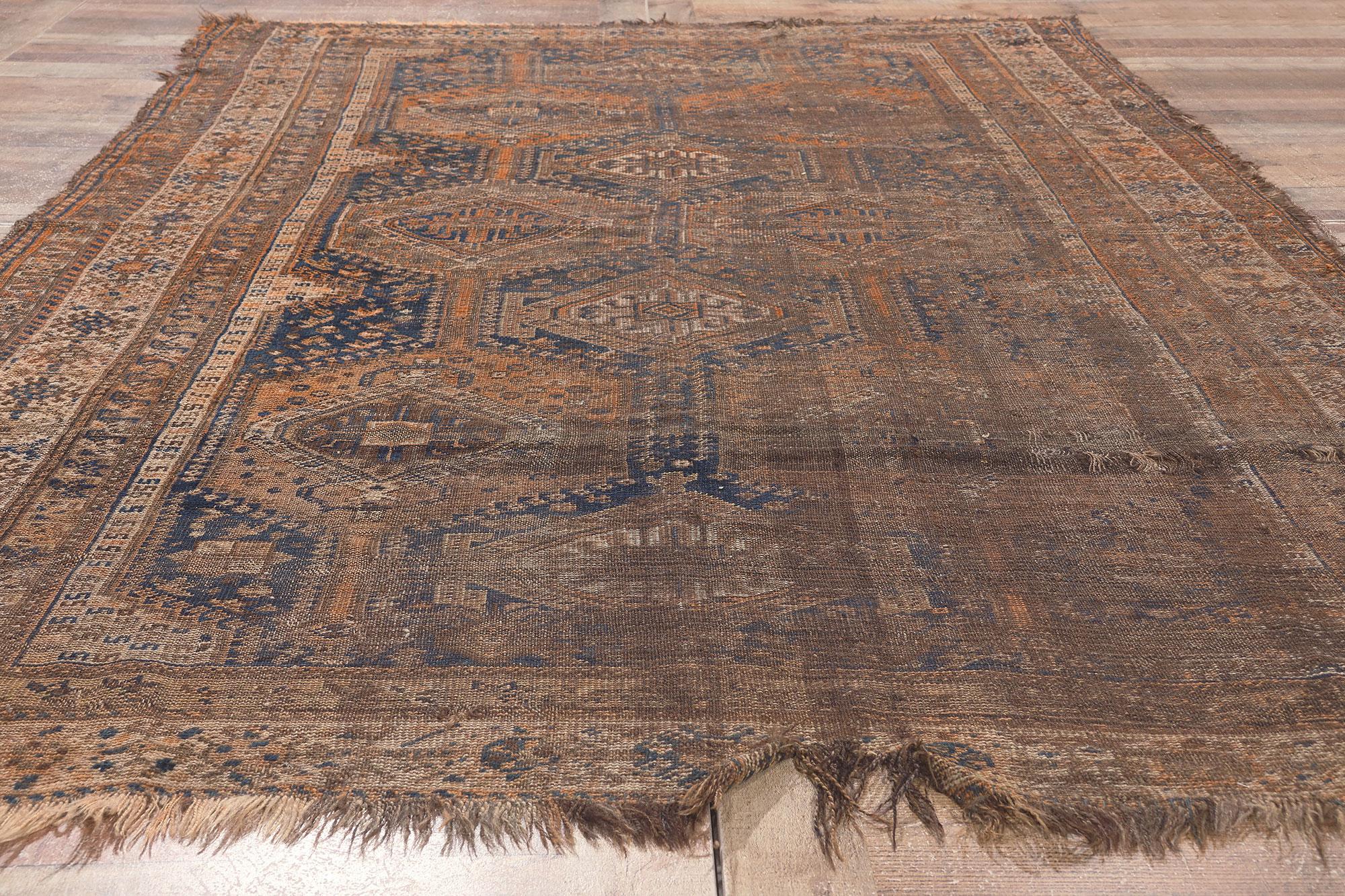 Antique-Worn Persian Shiraz Rug, Tribal Enchantment Meets Laid-Back Luxury For Sale 2