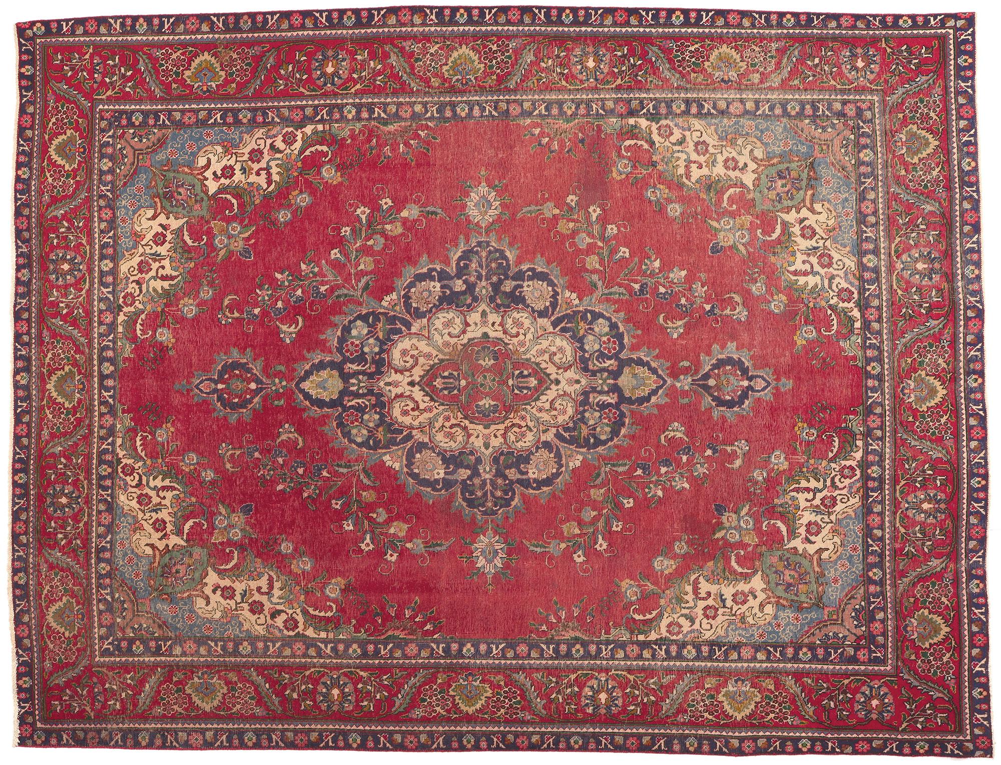 Antique-Worn Persian Tabriz Rug, Rustic Sensibility Meets Nostalgic Charm For Sale 4