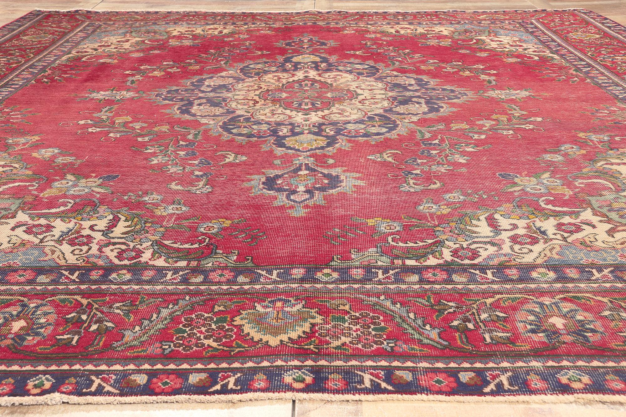 Antique-Worn Persian Tabriz Rug, Rustic Sensibility Meets Nostalgic Charm For Sale 2