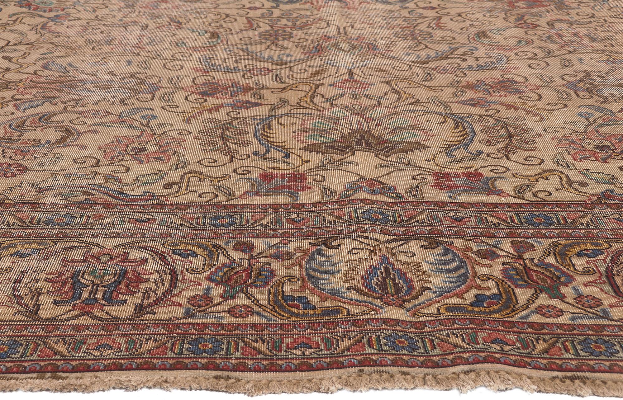 Persiano Tappeto persiano Tabriz antico e consumato, la bellezza delle intemperie incontra la sensibilità rustica in vendita