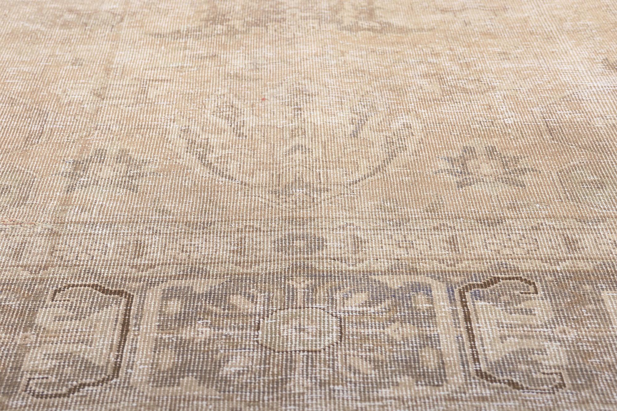 Antique-Worn Persian Tabrz Rug, Weathered Finesse Meets Tonal Elegance In Distressed Condition For Sale In Dallas, TX