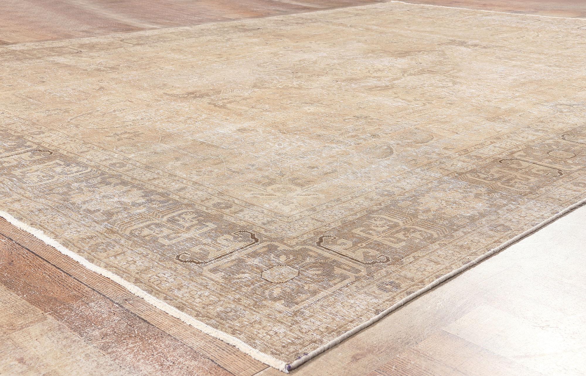 Wool Antique-Worn Persian Tabrz Rug, Weathered Finesse Meets Tonal Elegance For Sale