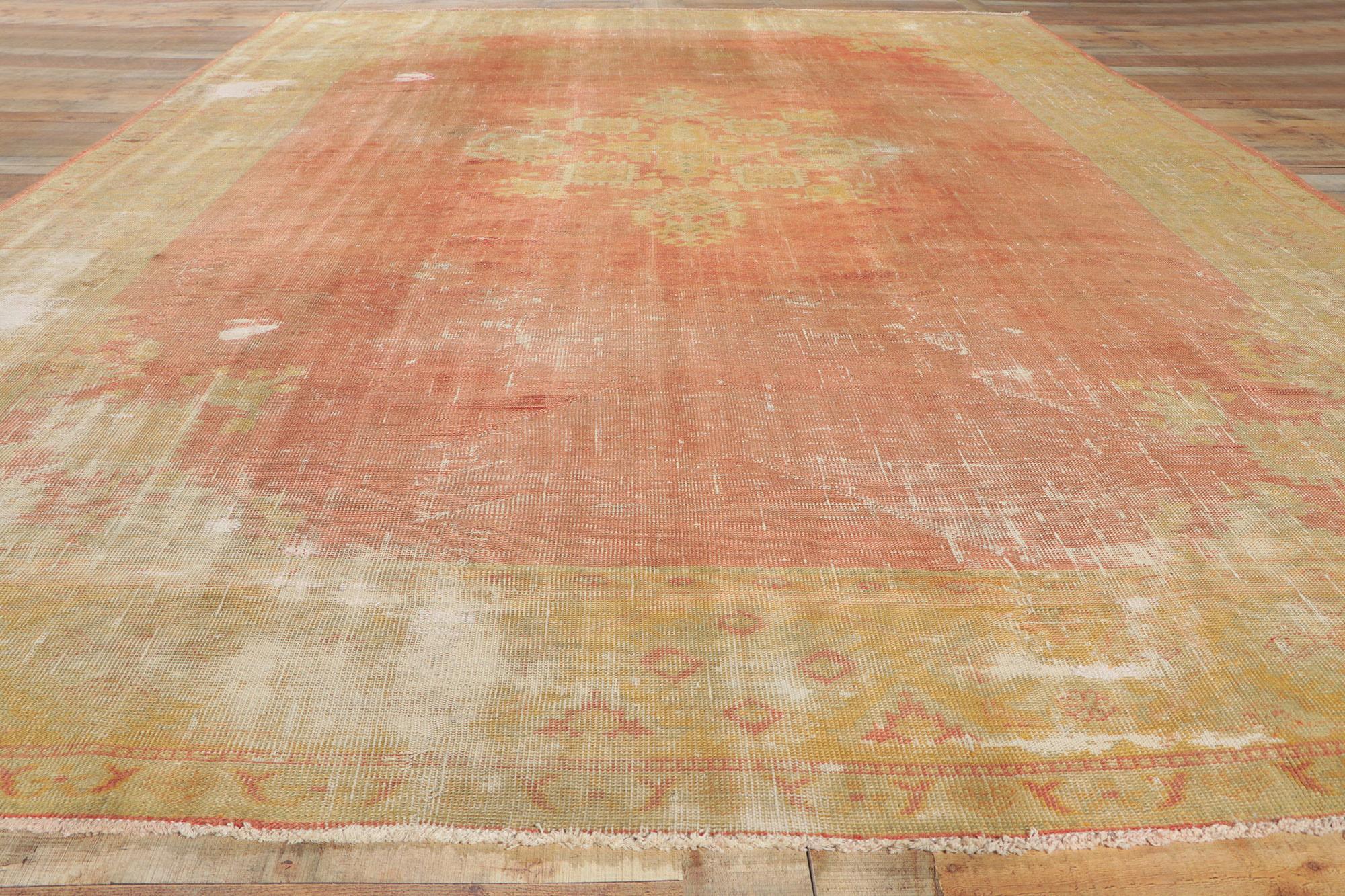 Antique-Worn Turkish Oushak Rug, Weathered Finesse Meets Relaxed Refinement For Sale 4