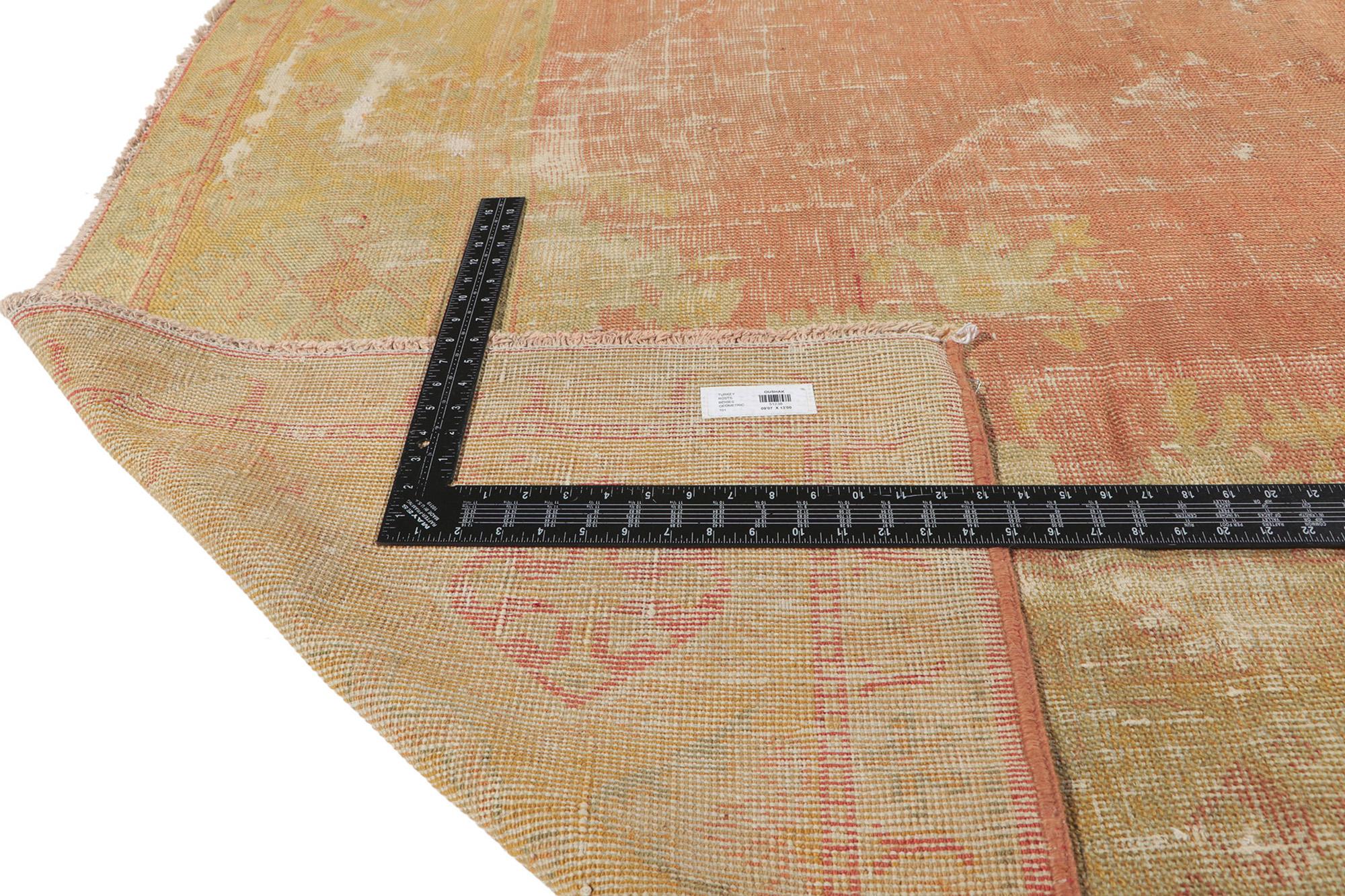 Antique-Worn Turkish Oushak Rug, Weathered Finesse Meets Relaxed Refinement For Sale 2