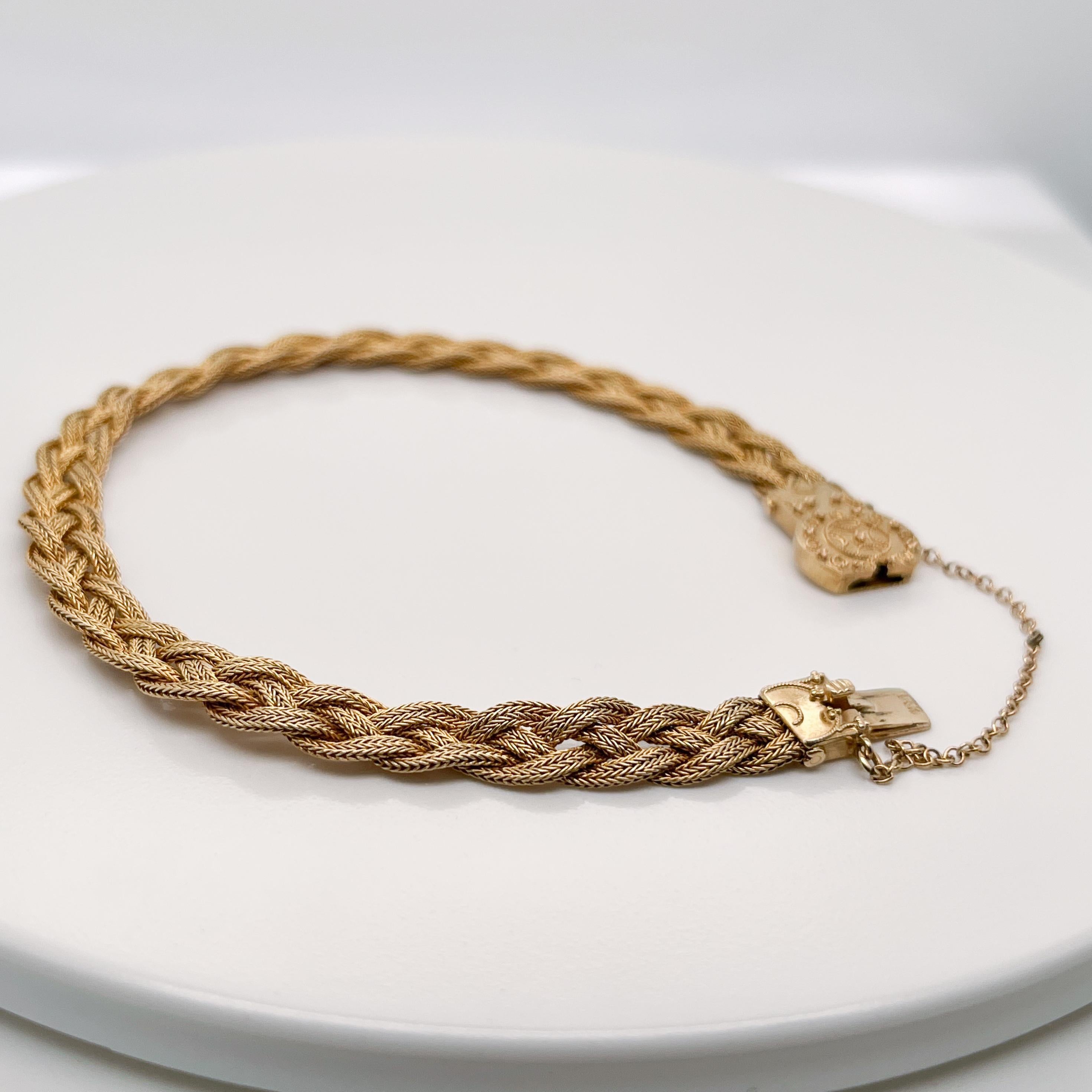 Antique Woven 14 Karat Gold Etruscan Style Bracelet For Sale 2