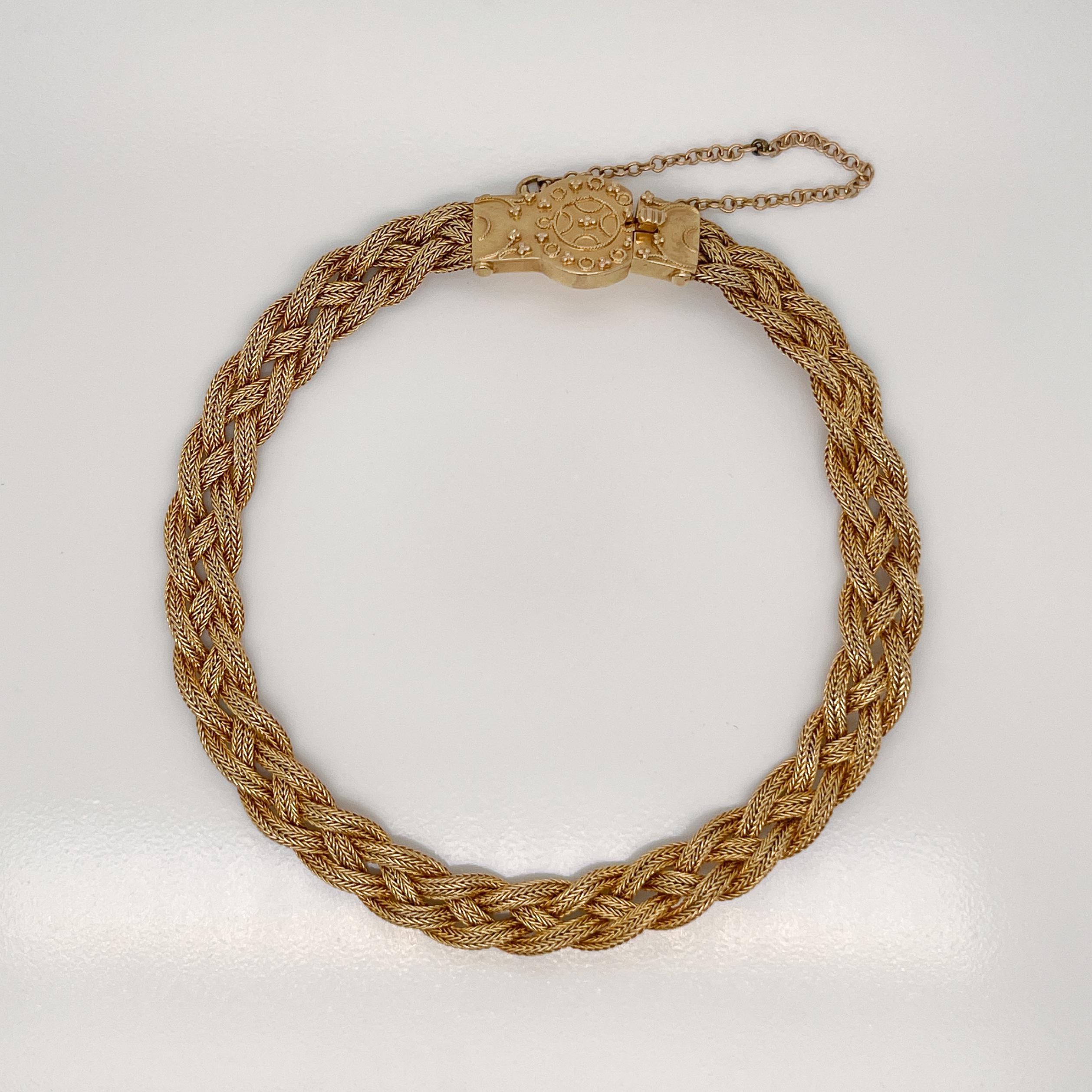 Antikes gewebtes Armband aus 14 Karat Gold im etruskischen Stil im Zustand „Gut“ im Angebot in Philadelphia, PA