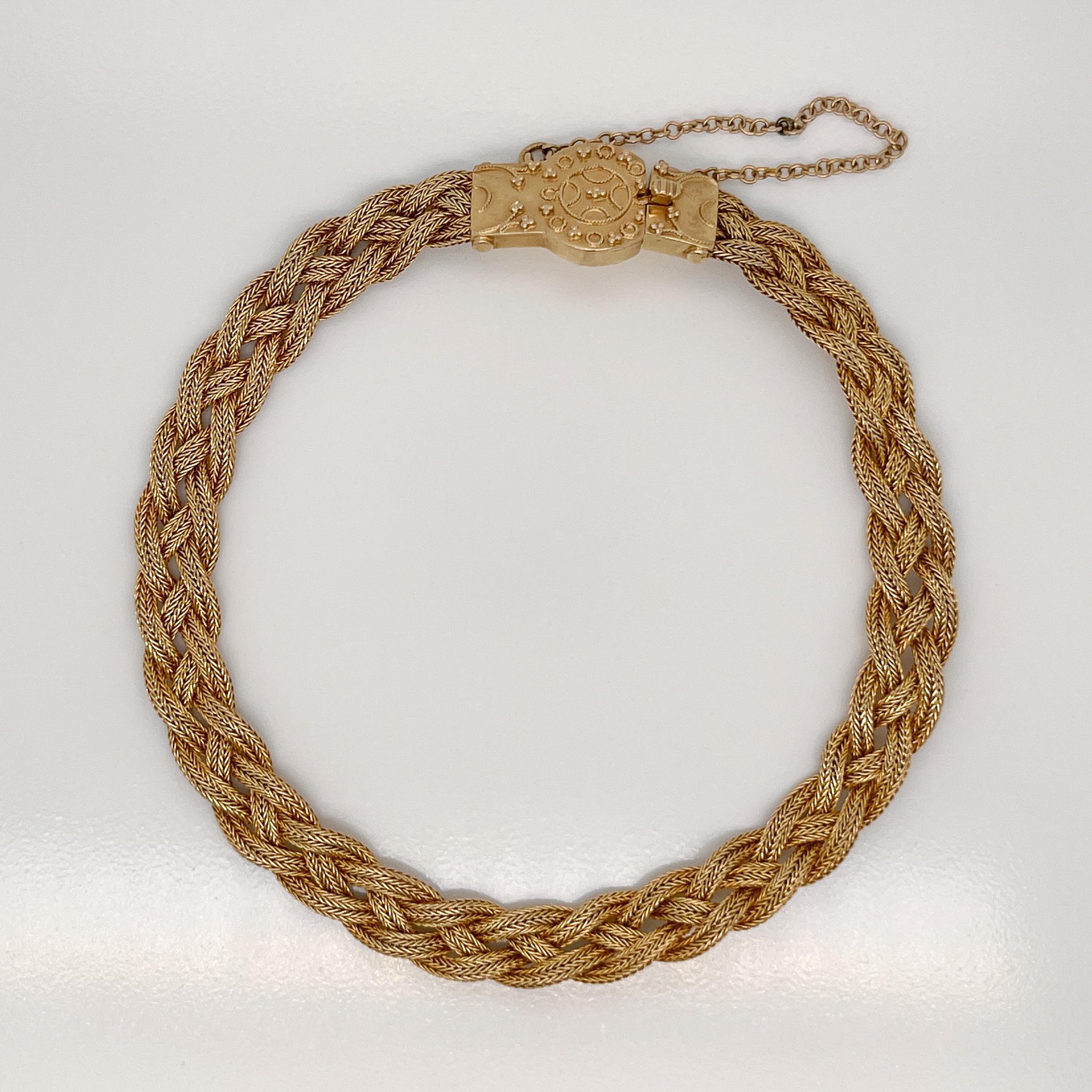 Antique Woven 14 Karat Gold Etruscan Style Bracelet In Good Condition In Philadelphia, PA