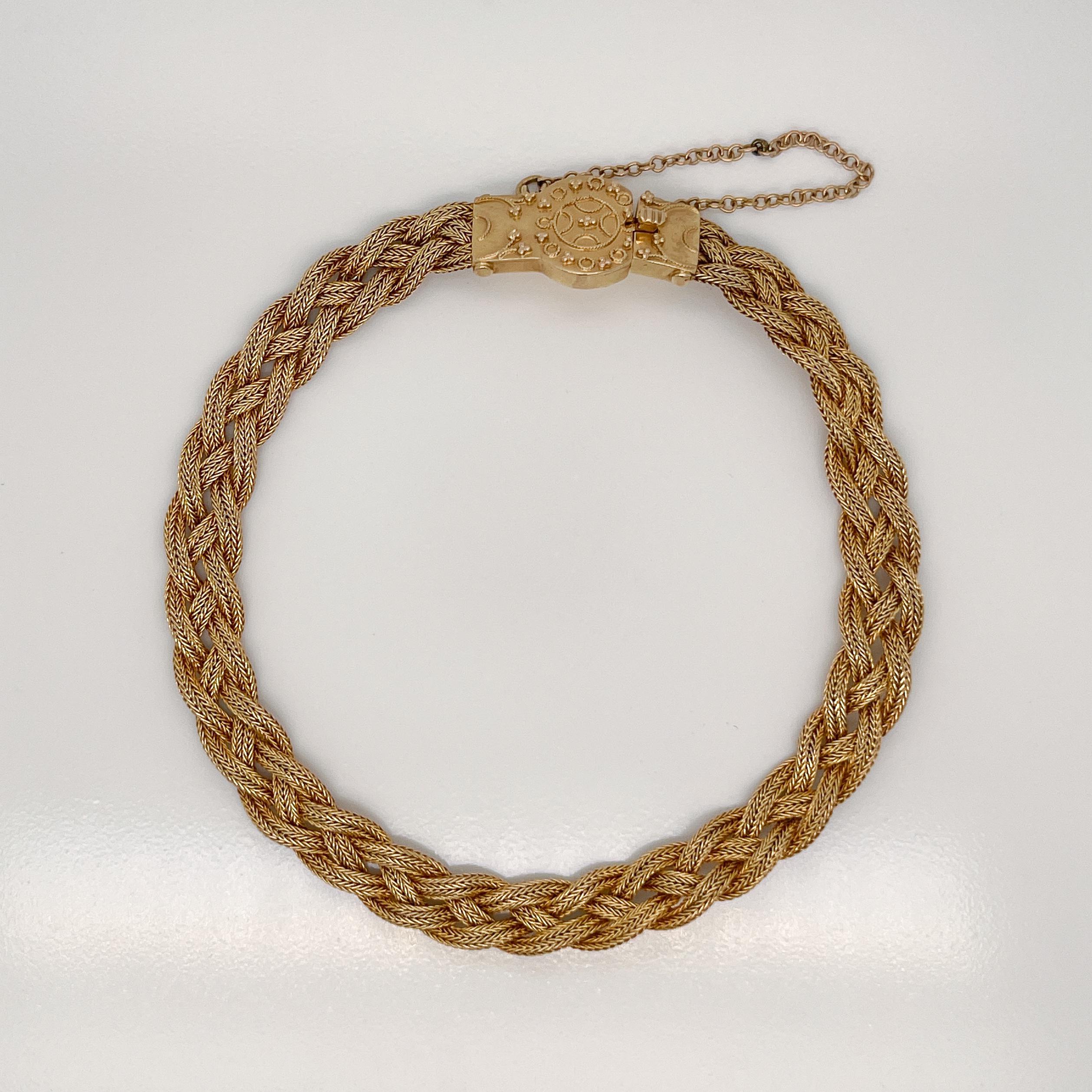 Pulsera Tejida Antigua de Oro de 14 Kilates Estilo Etrusco en venta 1