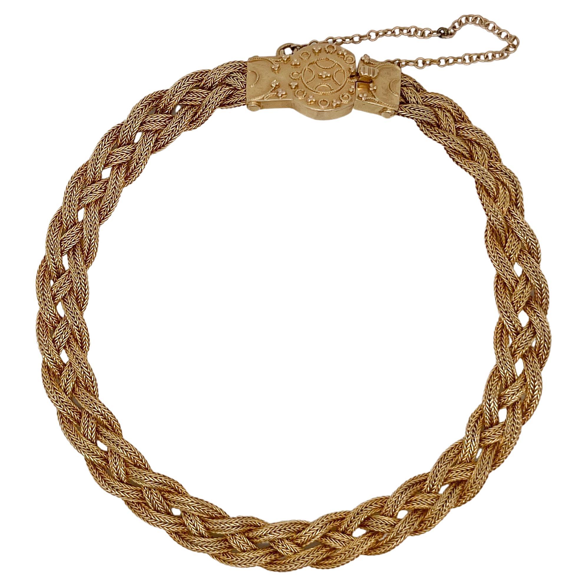 Antique Woven 14 Karat Gold Etruscan Style Bracelet For Sale