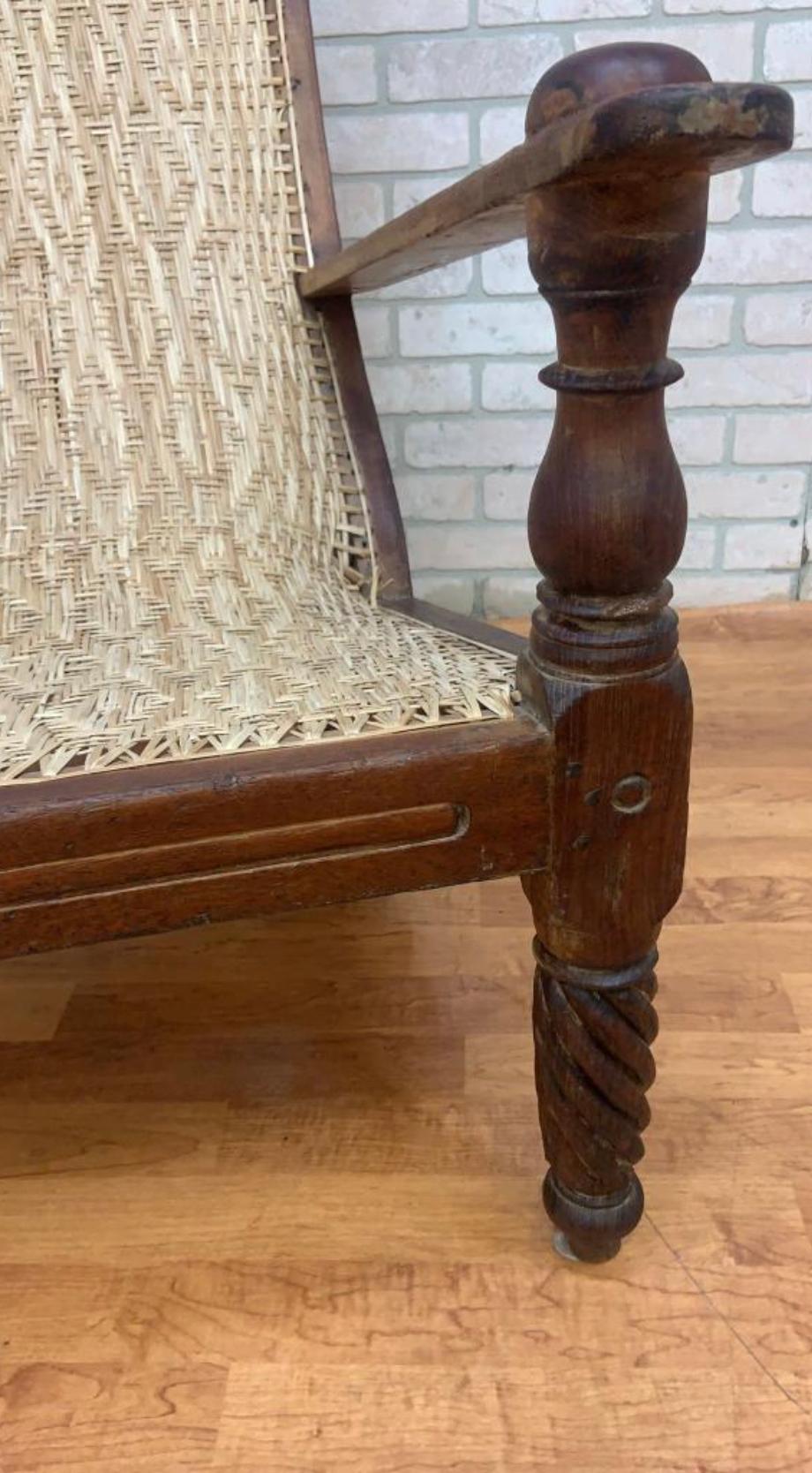 Rattan Antique Woven Back British Colonial Plantation Tea Chair For Sale