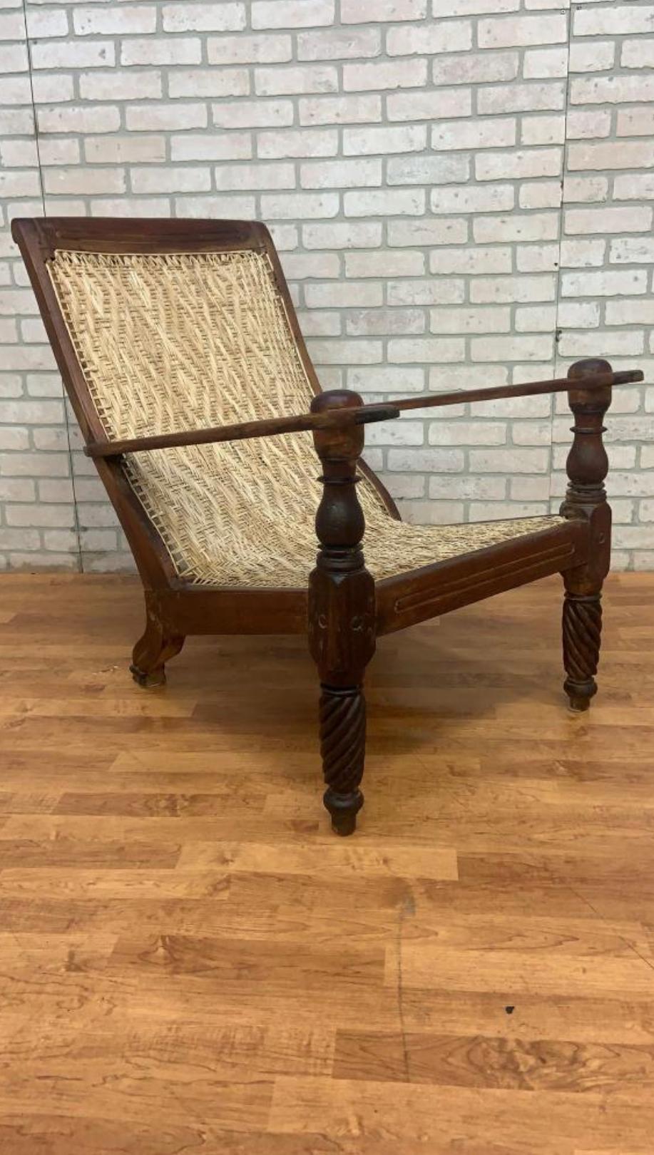 Antique Woven Back British Colonial Plantation Tea Chair For Sale 1